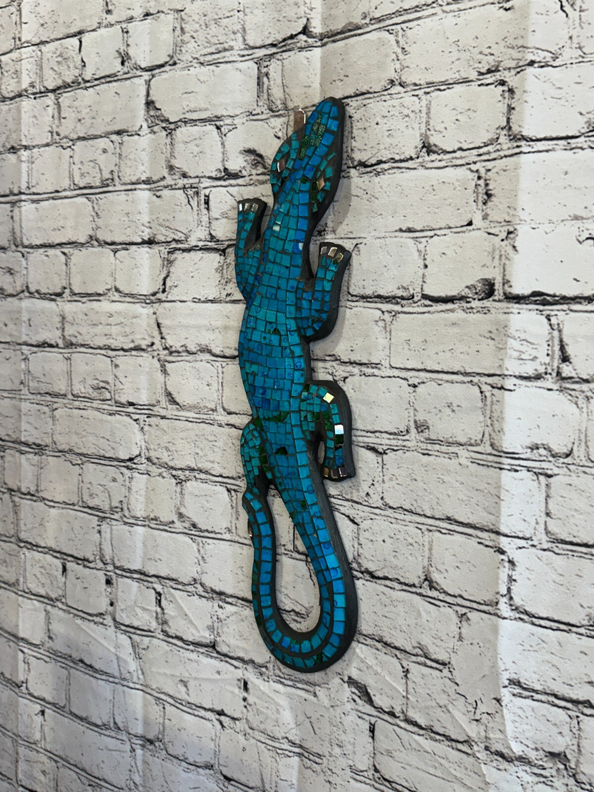 50cm Gecko Turquoise Blue Mosaic Wall Hanging Wooden Ornaments Wood Carving
