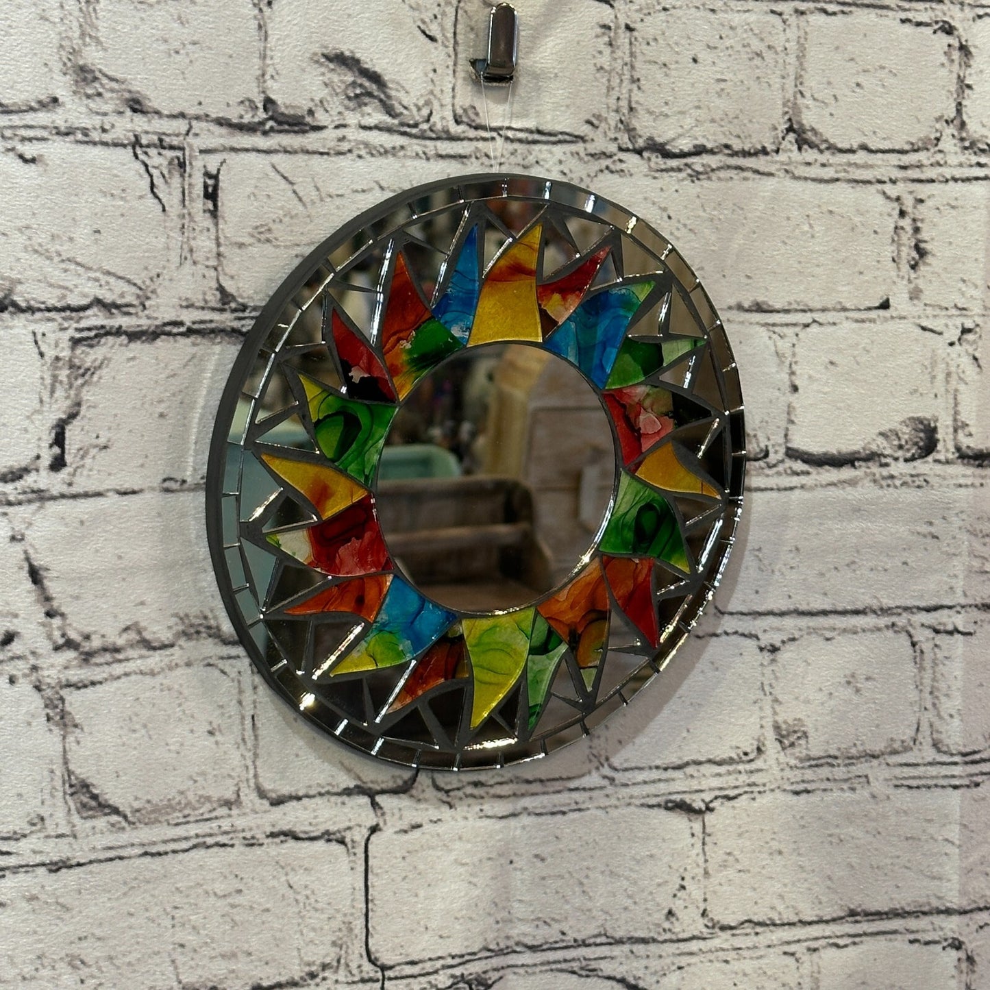Rainbow Black Sun Mosaic Tile Wall Mirror 20cm x 20cm 8 Inches Handmade New