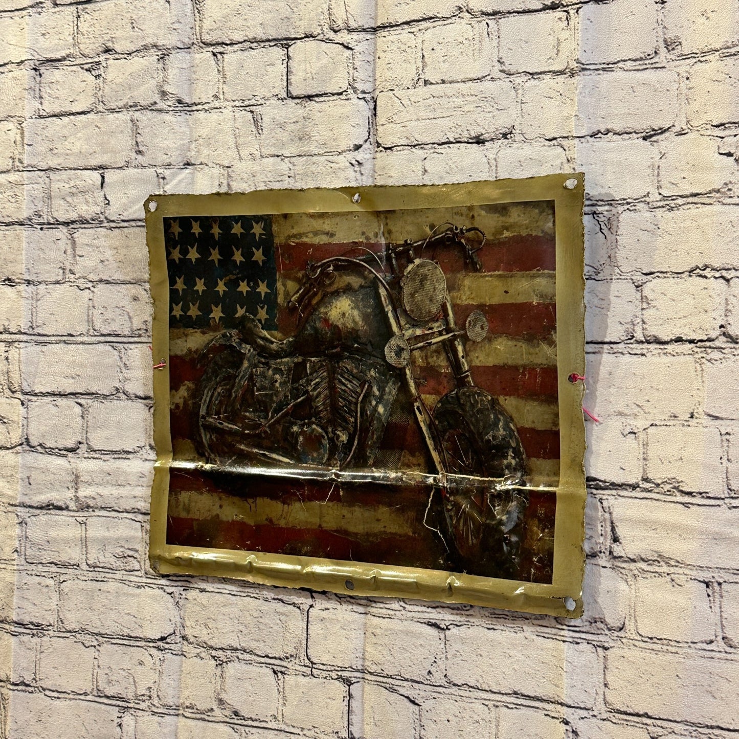 Harley Davidson USA Flag Advert Wall Plaque 42cm x 36cm Vintage Retro Tin Sign