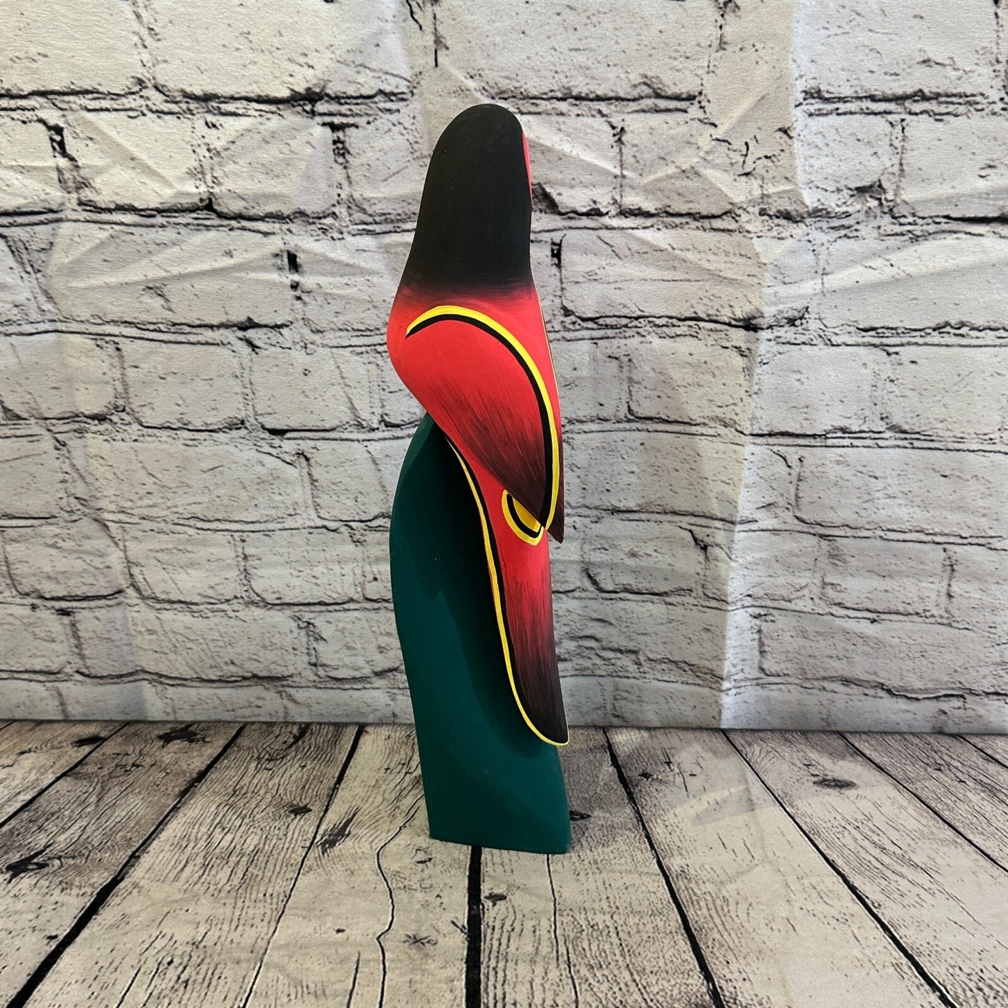 40cm Dark Red Parrot Bird Ornament Statue Fair Trade Hand Made Carved Wood