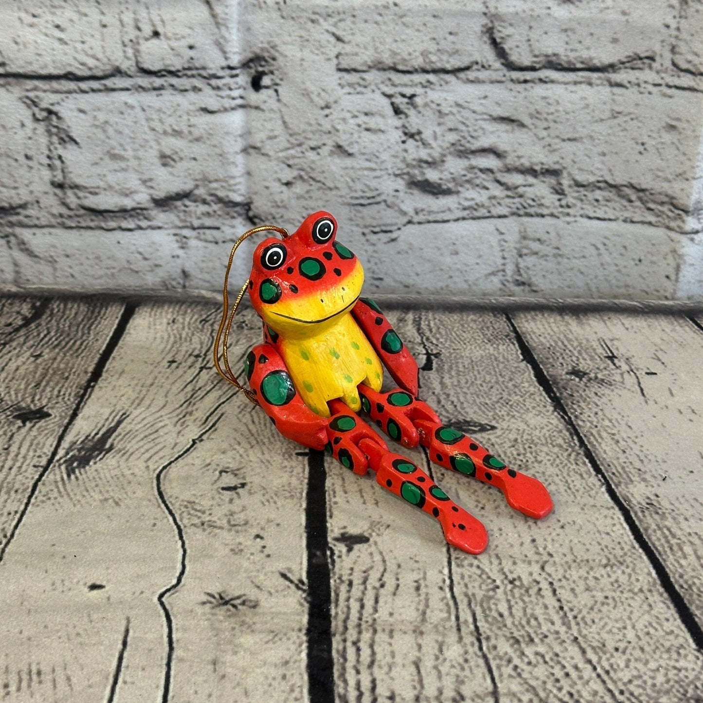 10cm Red Frog Sitting Animal, Wooden Shelf Ornament Handmade and Fairtrade