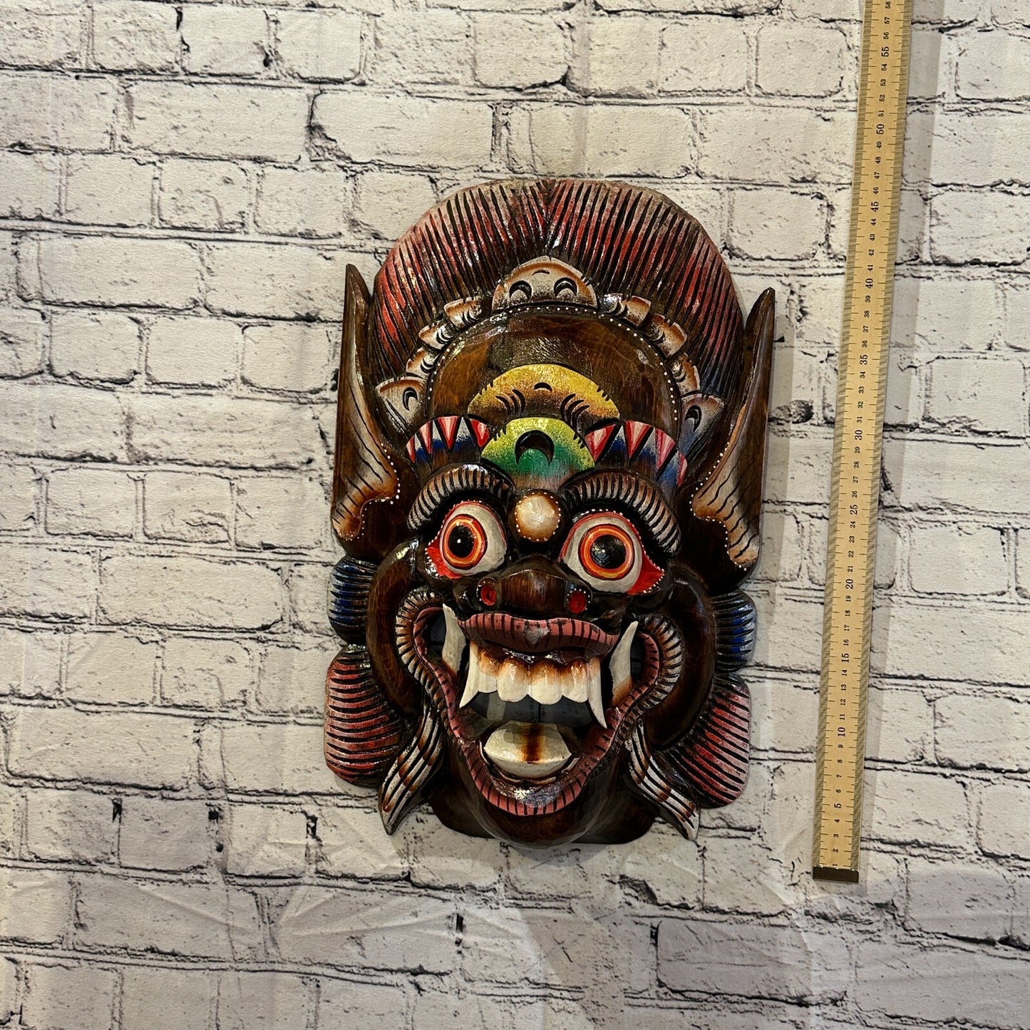 Large Wooden Brown Barong Wall Mask 50cm x 30cm Handmade And Fairtrade