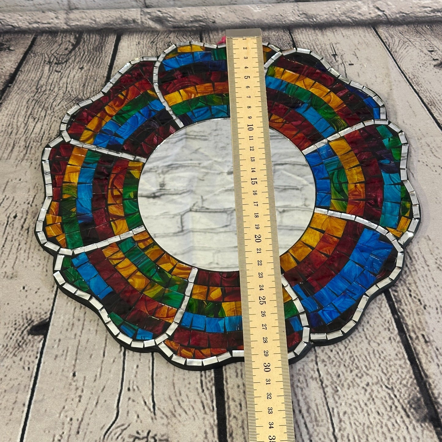 Rainbow Black Flower Mosaic Tile Wall Mirror 30cm x 30cm 12 Inches Handmade New