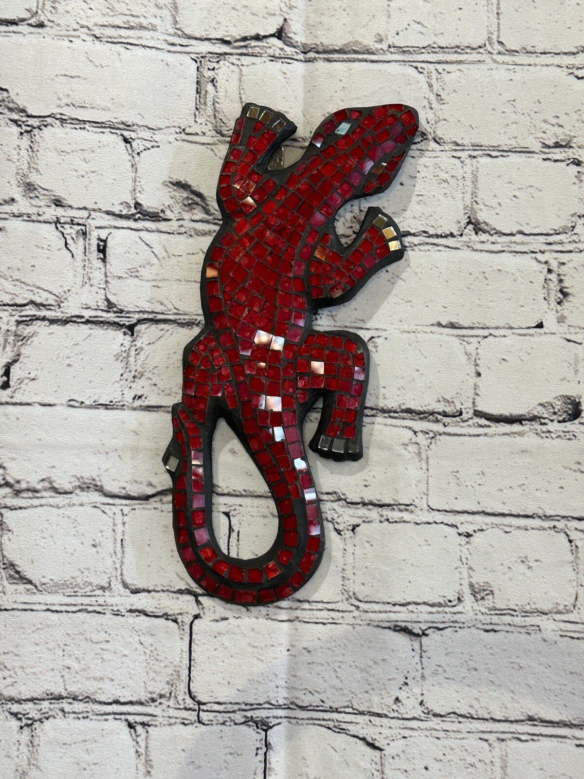 30cm Gecko Red Mosaic Wall Hanging Wooden Ornaments Wood Carving
