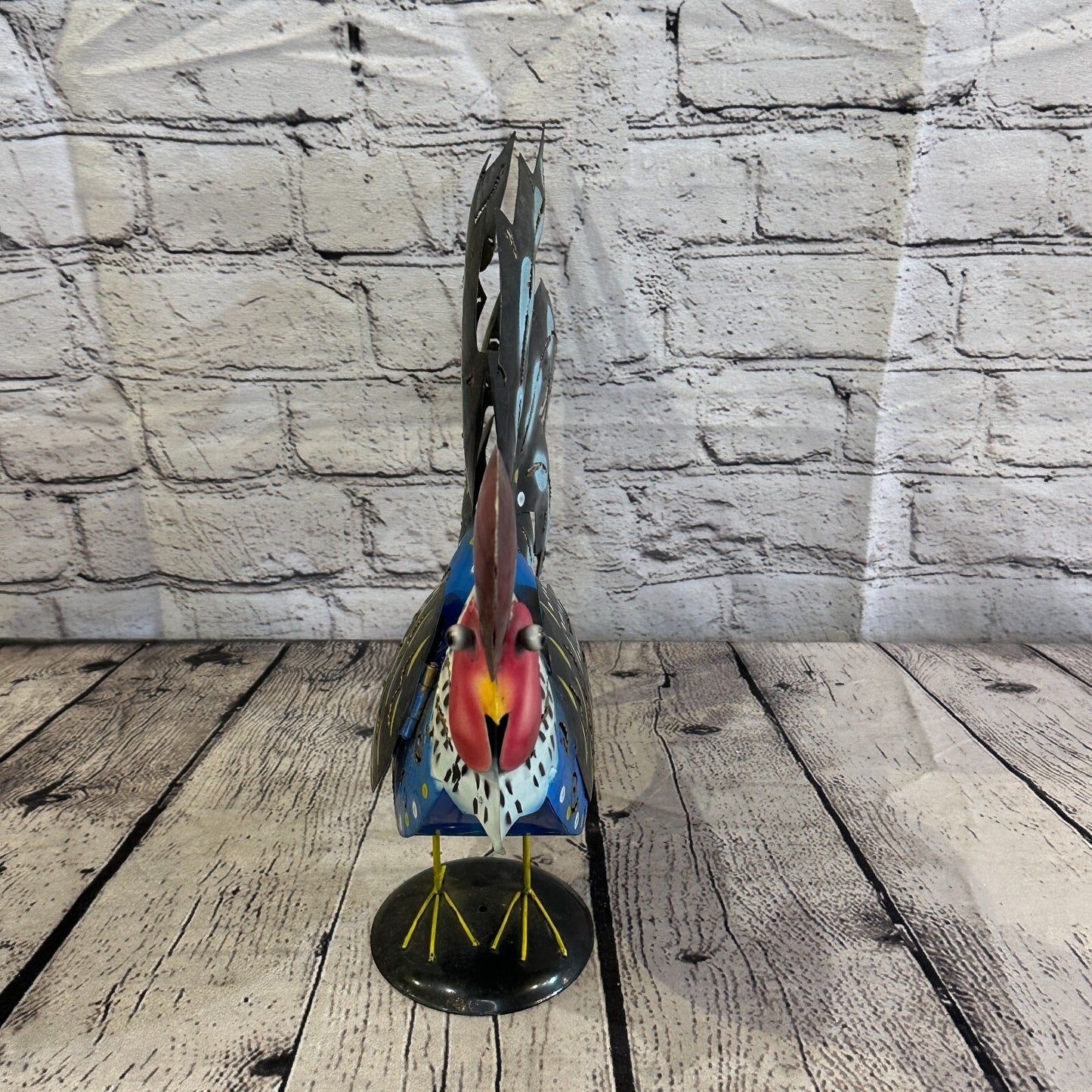 40cm x 25cm Black Blue Metal Chicken Ornament Painted Statue Candle Holder