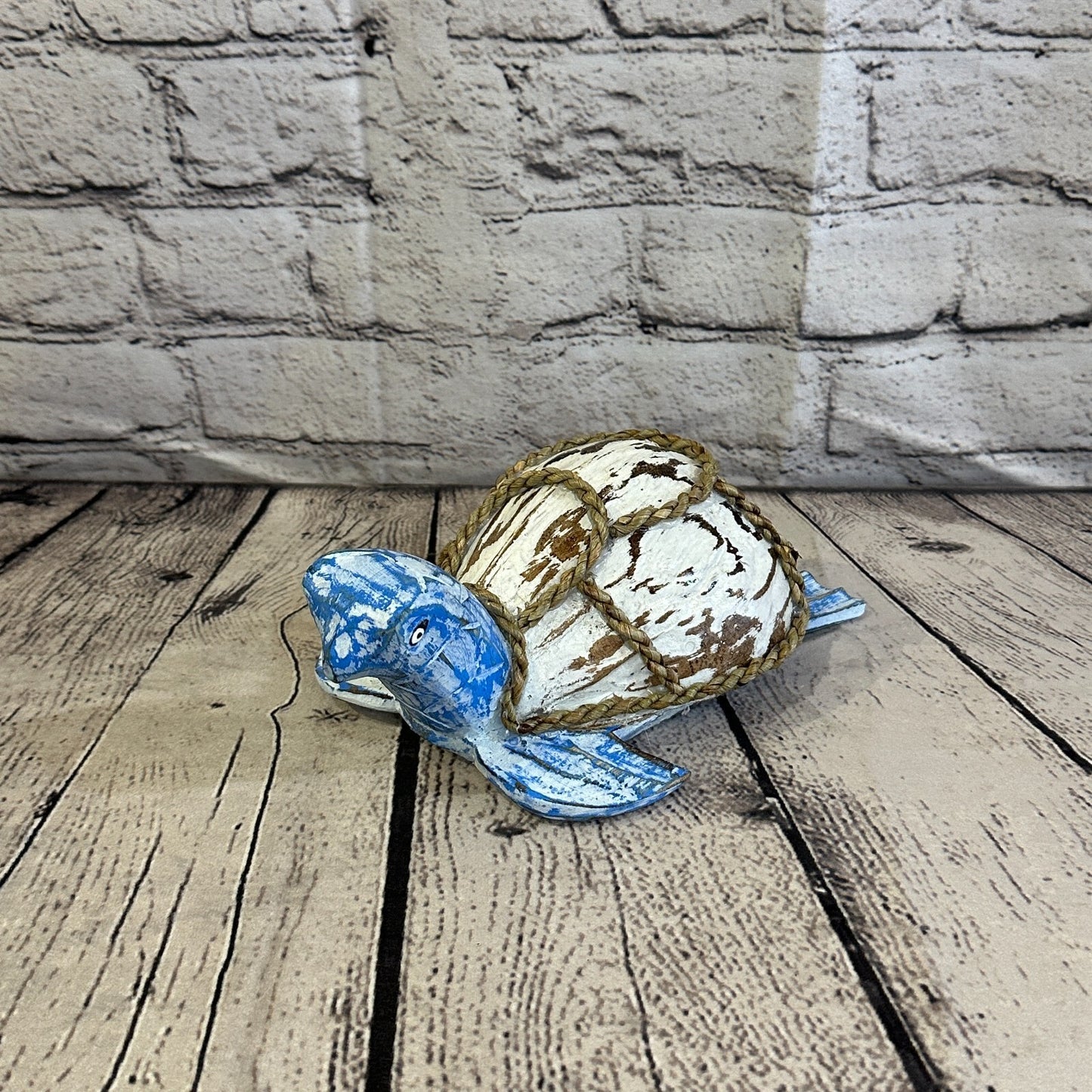 Blue White Folk Art Hand Painted Turtle Coconut Shell Ornaments Hanging Decor