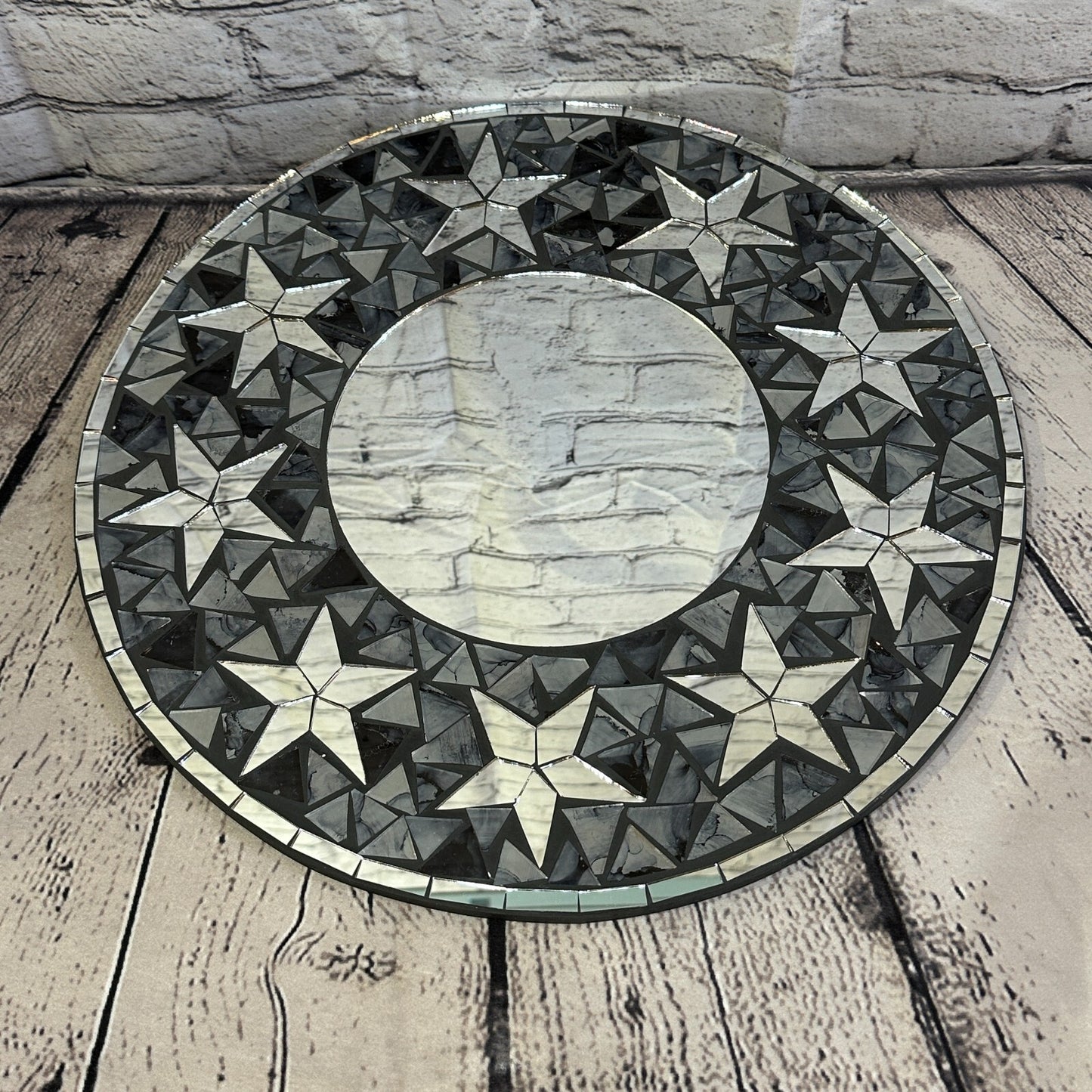 Black Stars Mosaic Tile Wall Mirror 40cm x 40cm 16 Inches Handmade New