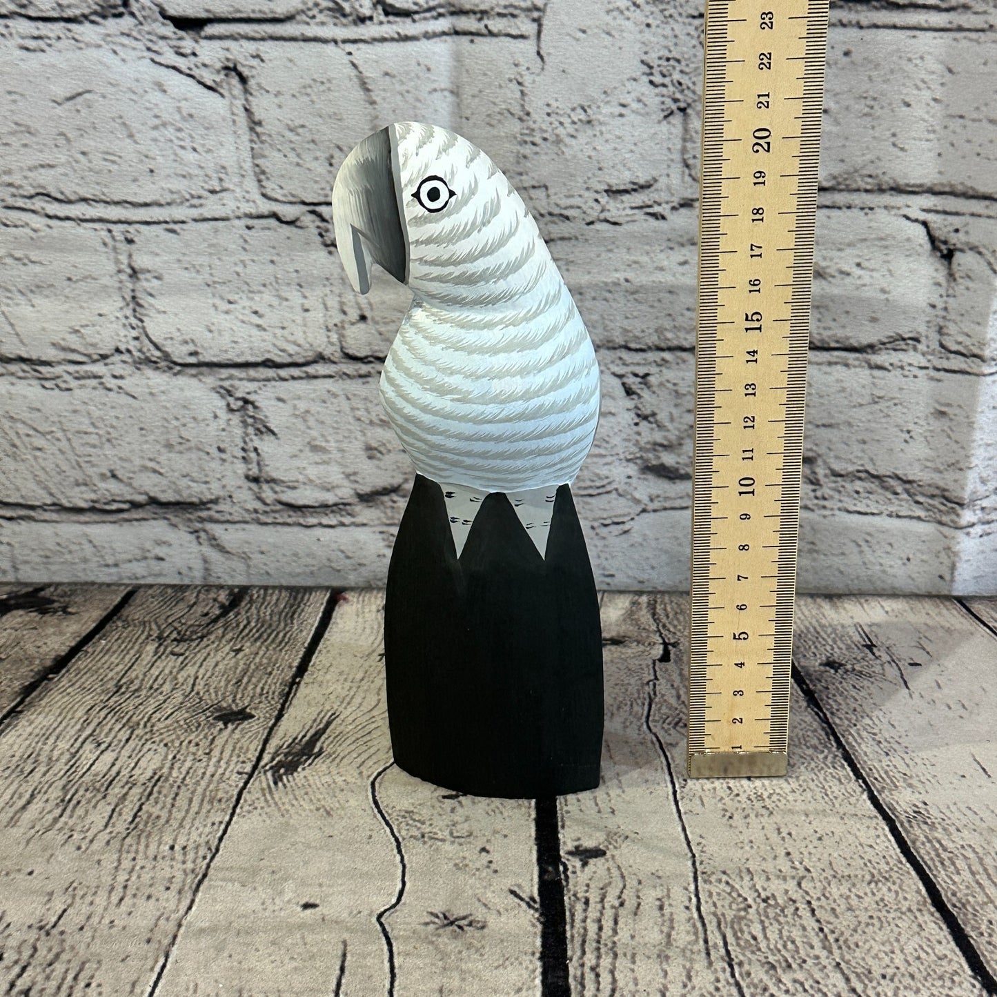 20cm Grey Parrot Bird Ornament Statue Fair Trade Hand Made Carved Wood