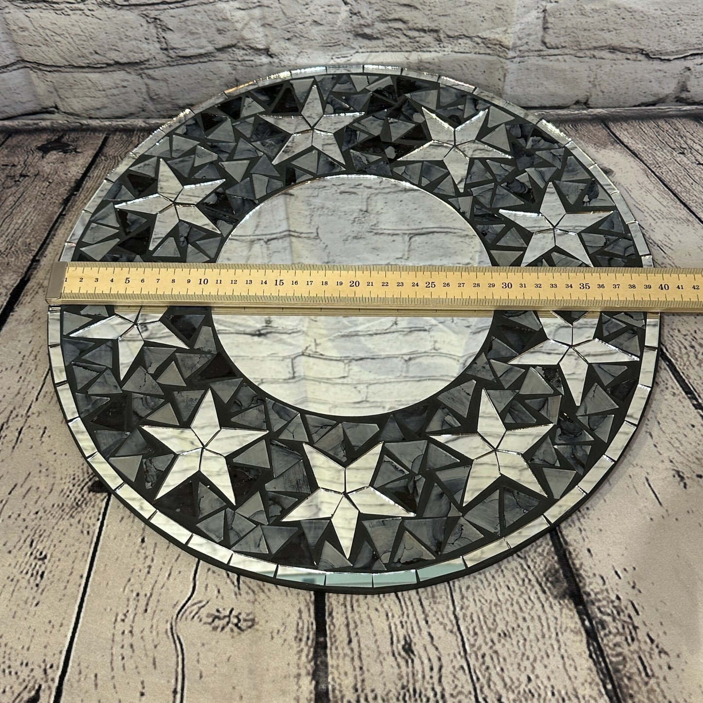 Black Stars Mosaic Tile Wall Mirror 40cm x 40cm 16 Inches Handmade New