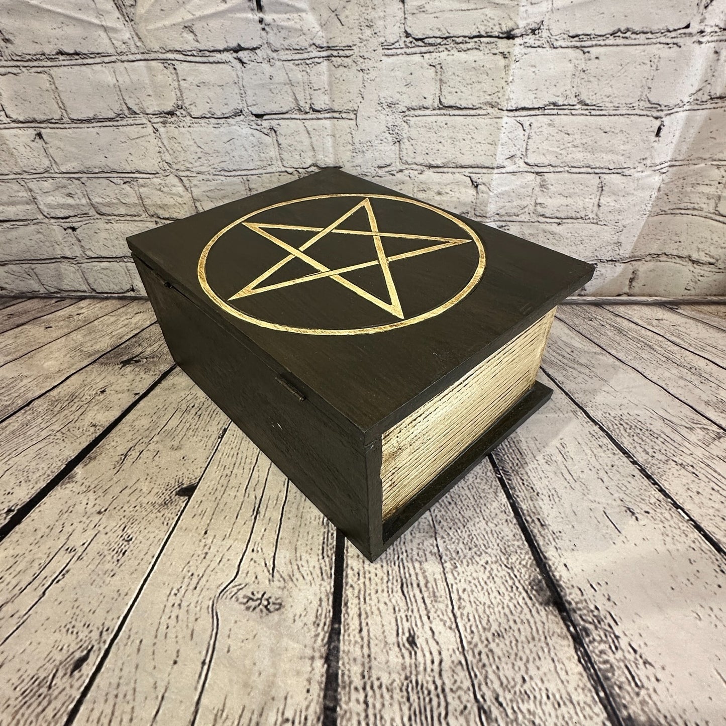 30cm x 22cm Book Wooden Gothic Pentagram Symbol Coffin Jewellery Trinket Box