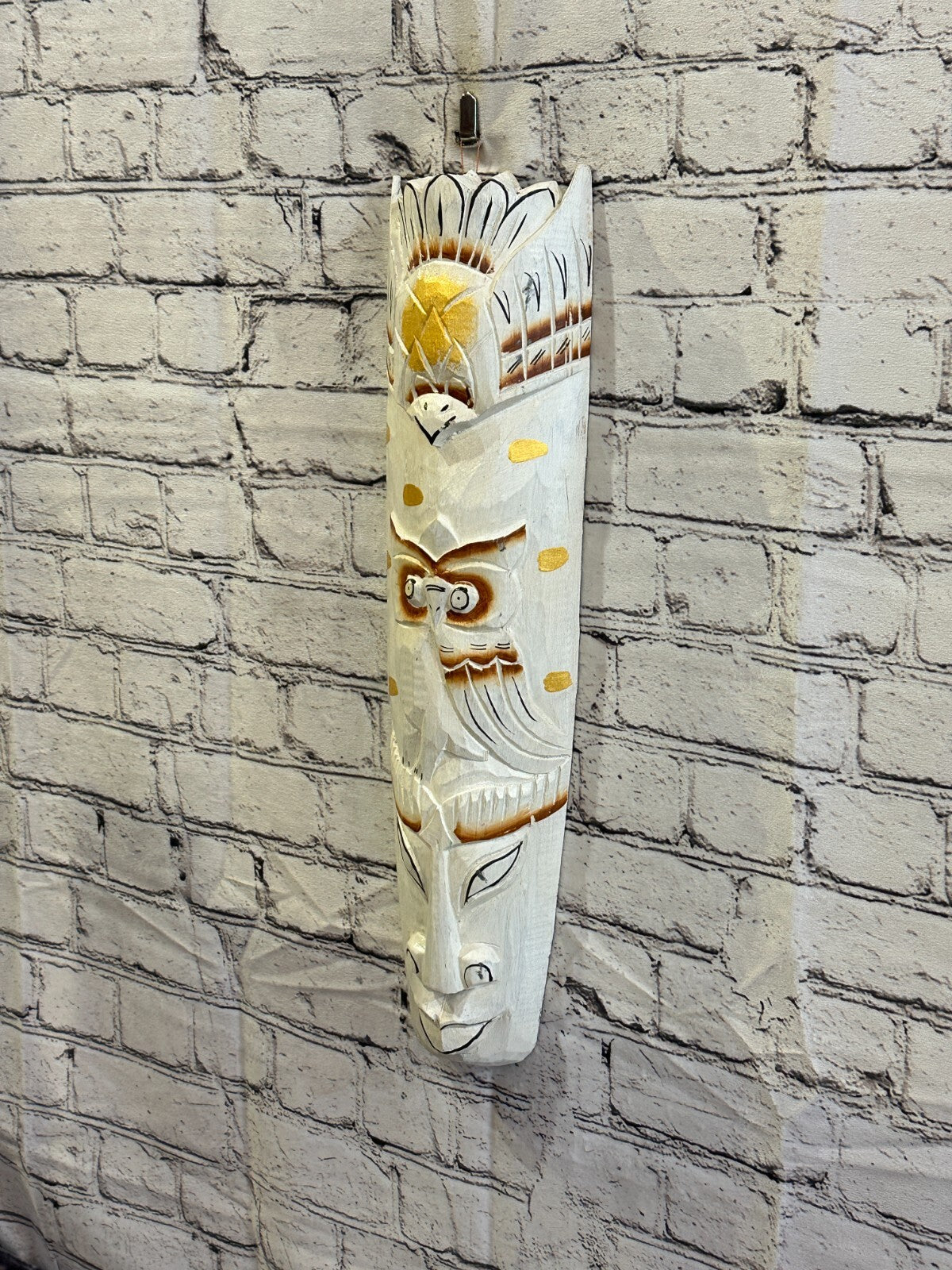 50cm White Owl Hand Carved Fair Trade Wooden Animal Wall Art Wall Hang Mask
