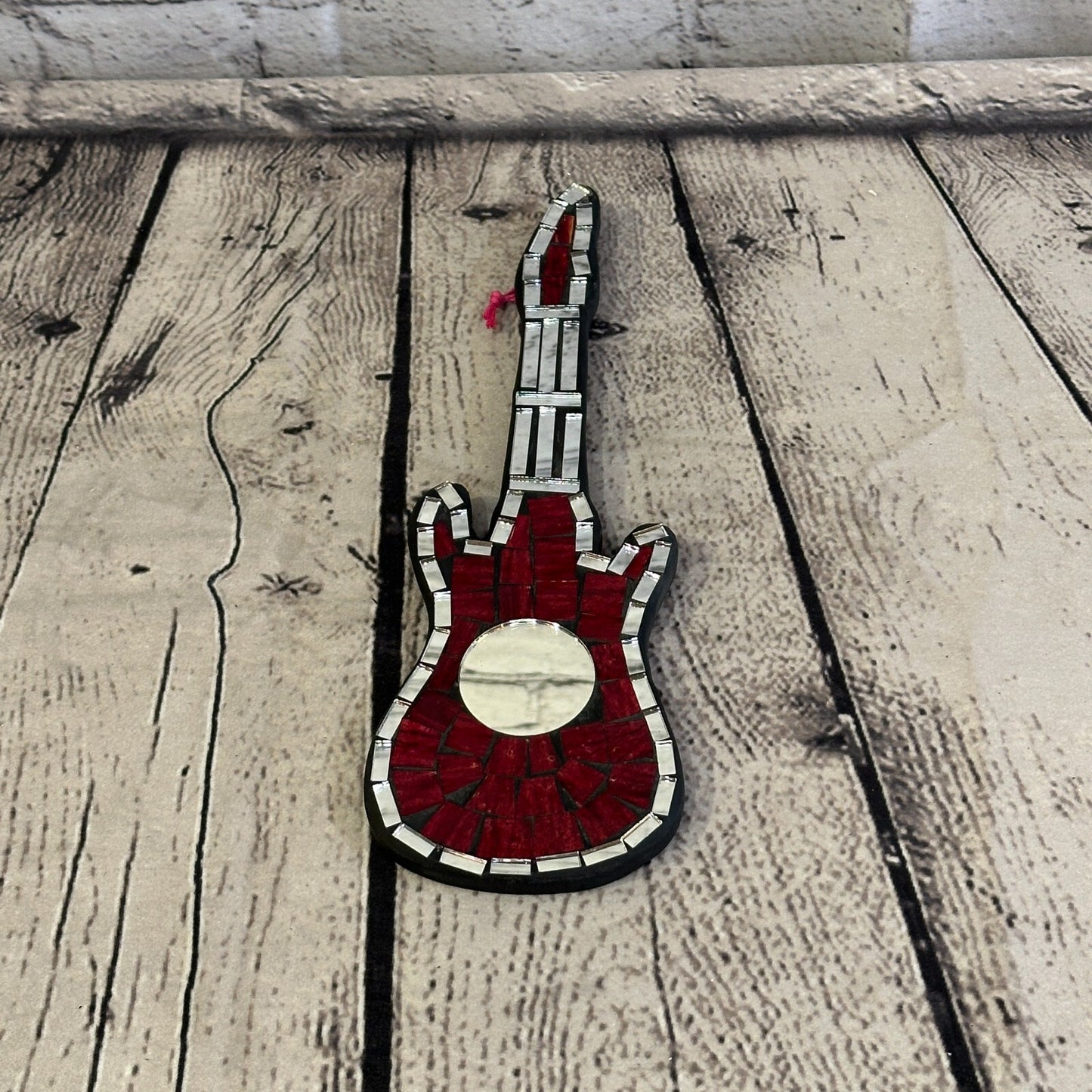 Bright Red Electric Guitar Mosaic Tile Wall Mirror 20cm x 8cm Handmade New