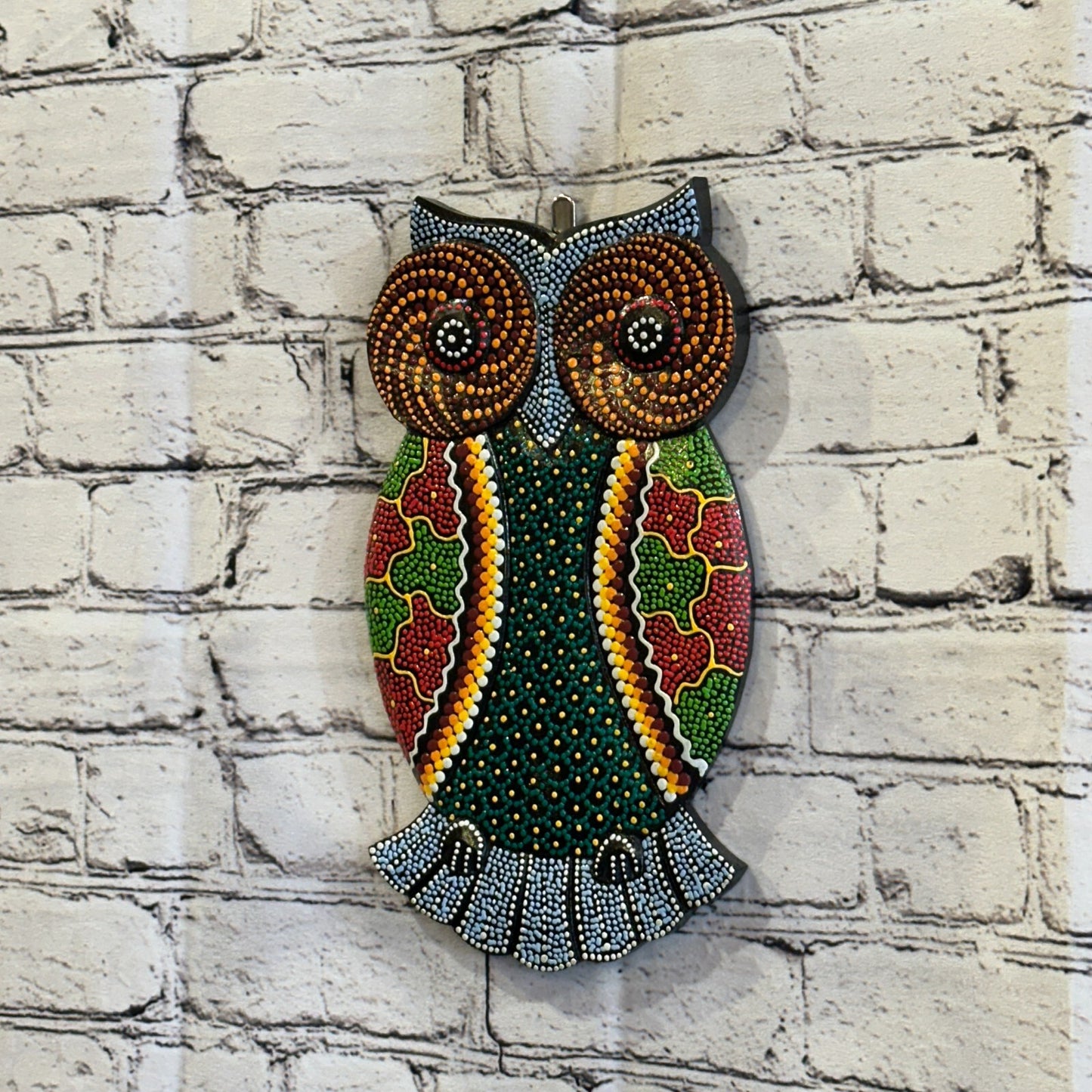 30cm Owl Carved Wooden Dot Painted Ethnic Tribal Tiki Wall Art Handmade No 3