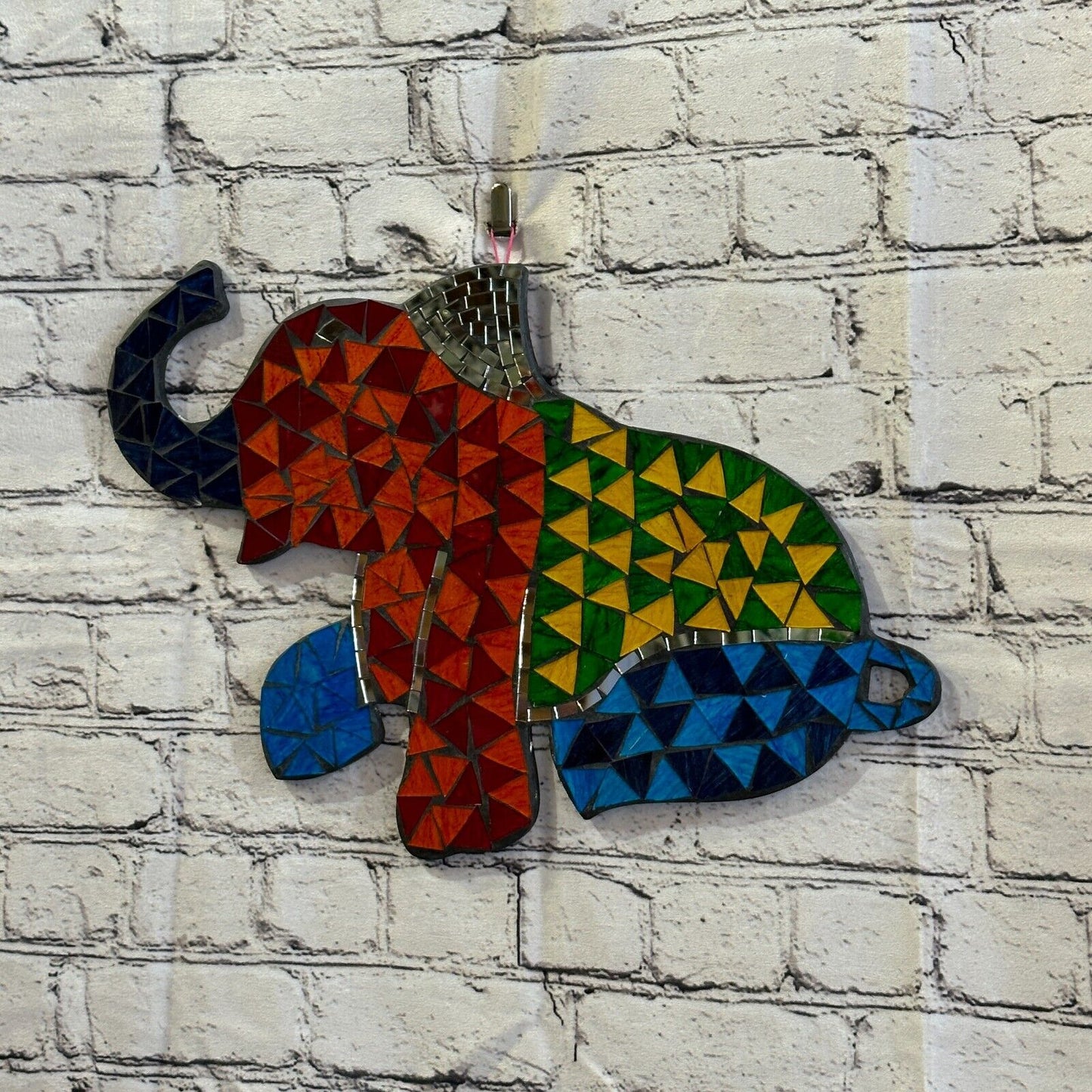 Rainbow Sitting Elephant Mosaic Tile Wall Mirror 40cm x 30cm Handmade New