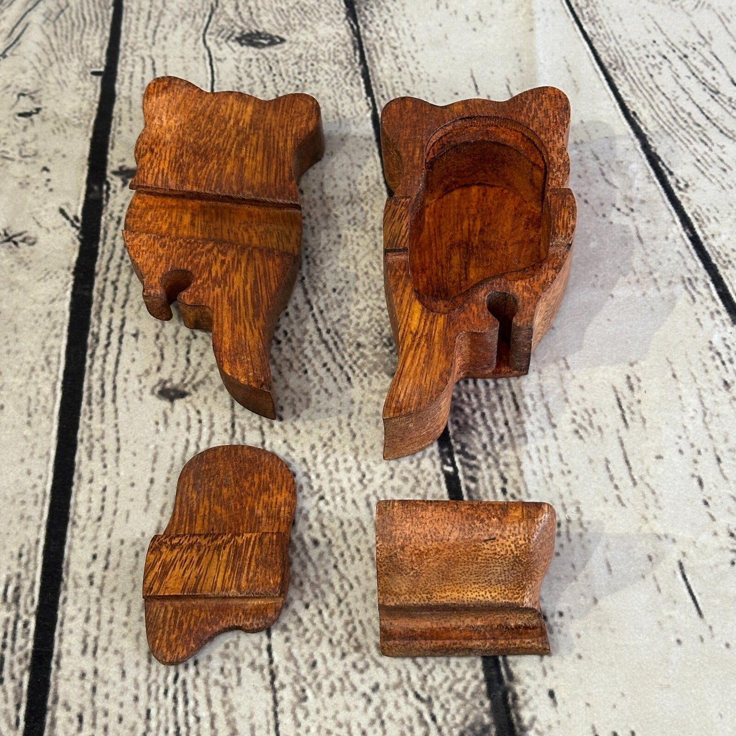 Carved Standing Owl 4 Bit Wooden Puzzle Box Secret Box Magic Trinket Handmade