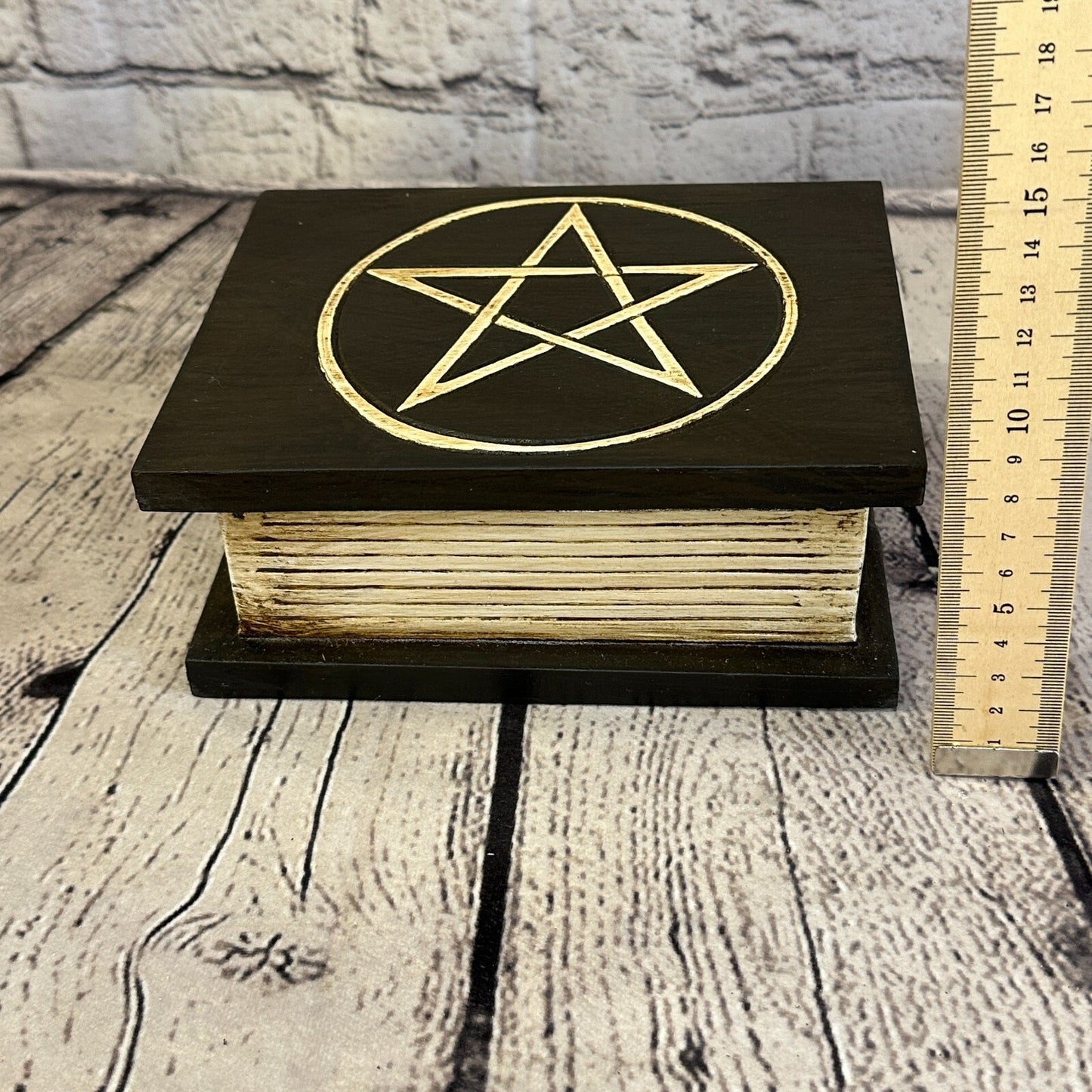 18cm x 12cm Book Wooden Gothic Pentagram Symbol Coffin Jewellery Trinket Box