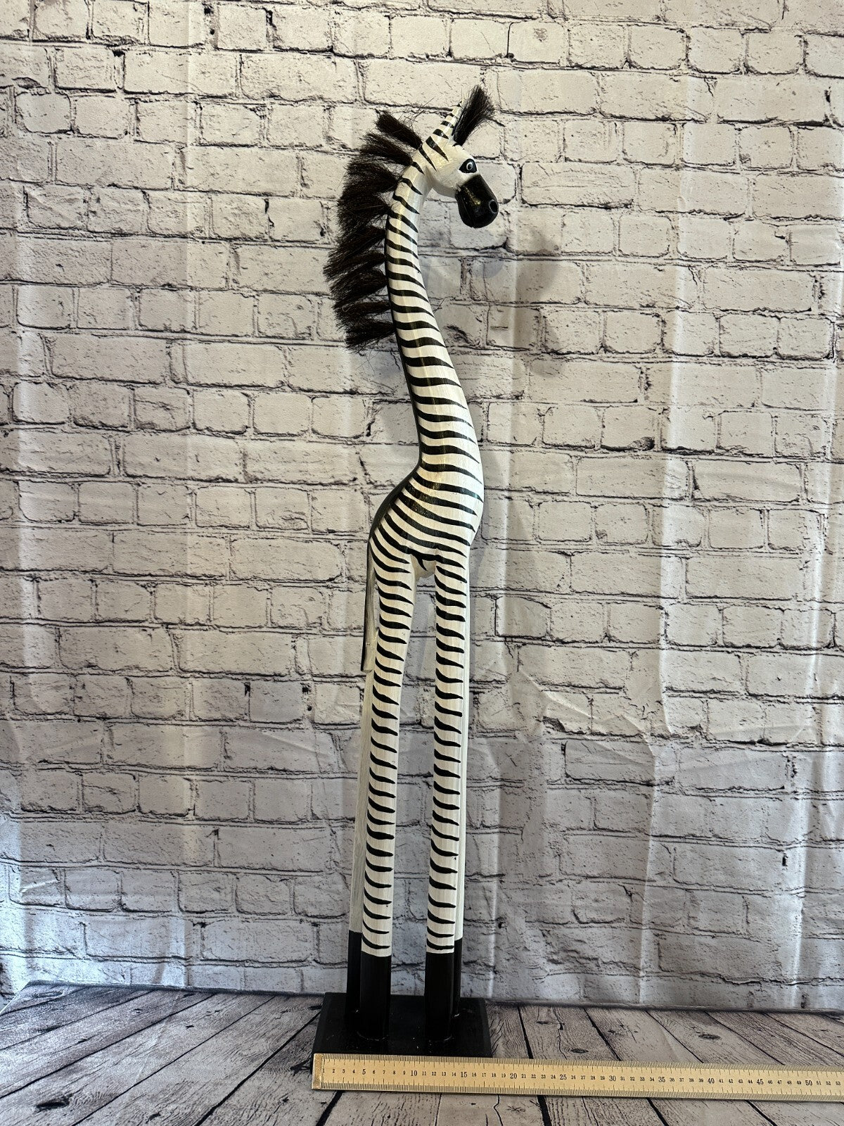 100cm White Black Painted Wood Zebra Tall Statue Wood Modern Hand Carved Painted