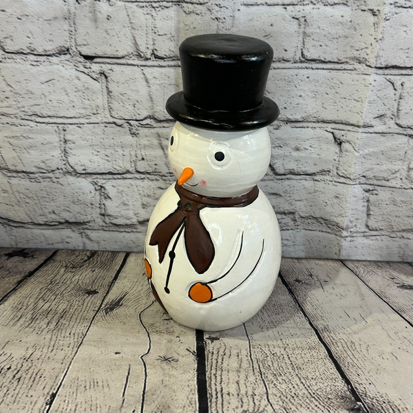 25cm x 12cm Black Top Hat Snowman Handcrafted Wood Xmas Christmas Ornament