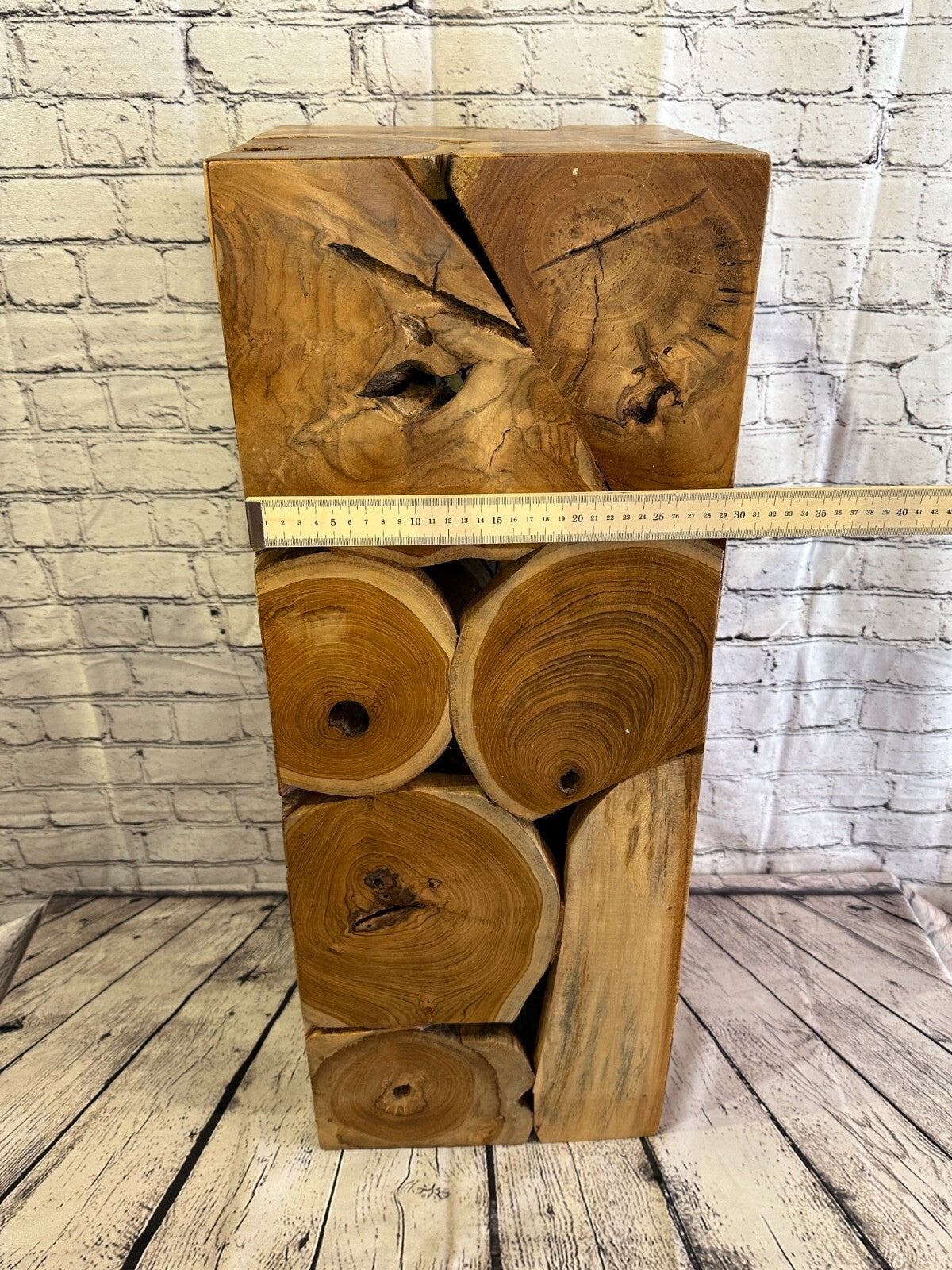 80cm x 30cm Teak Root Wood Block Side Table Lamp Stool Square Wood Coffee Table
