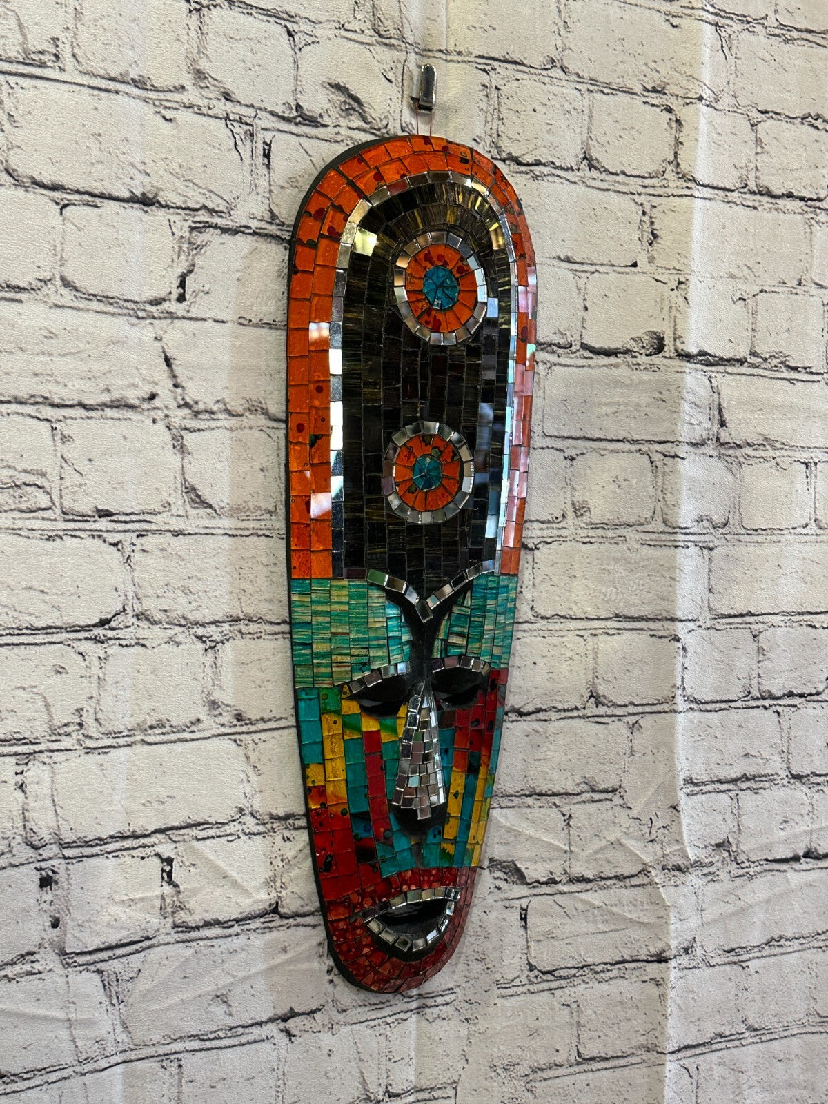 50cm Mosaic Mirror Mask Carved Painted Ethnic Tribal Wall Art Handmade Design 10