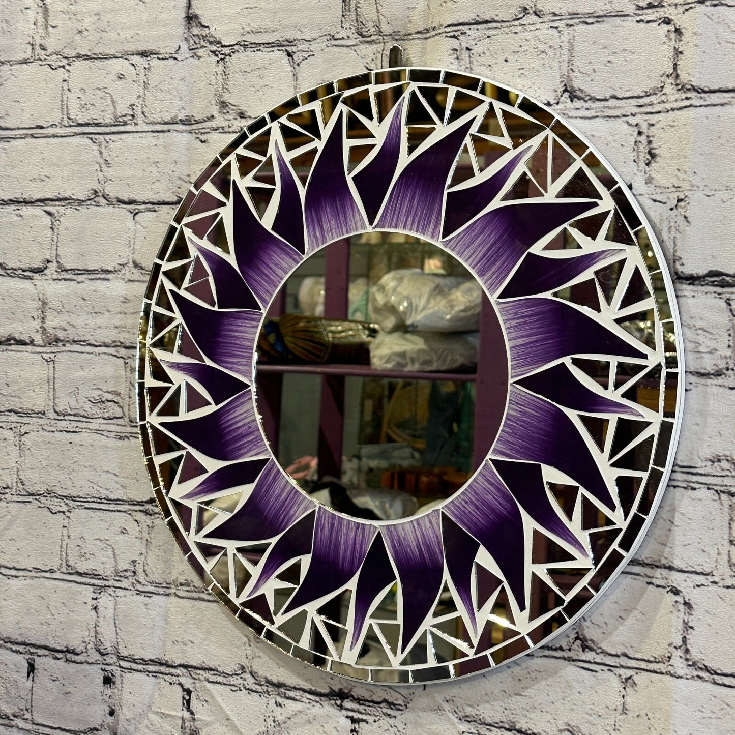Purple Flame Sun Mosaic Tile Wall Mirror 40cm x 40cm 16 Inches Handmade New