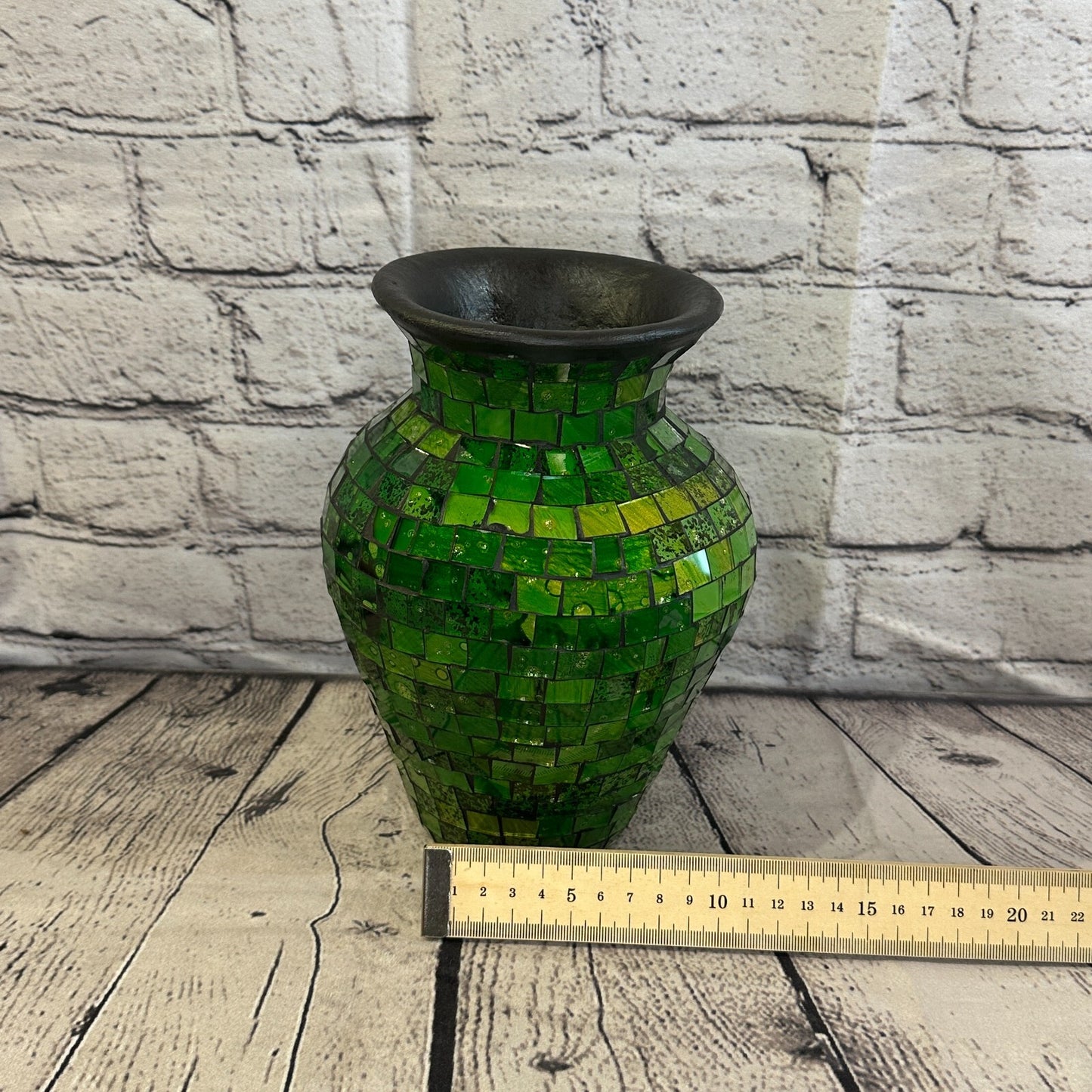 20cm Green Hand Painted Glass Mosaic Terracotta Vase Vessel Ceramic Pottery