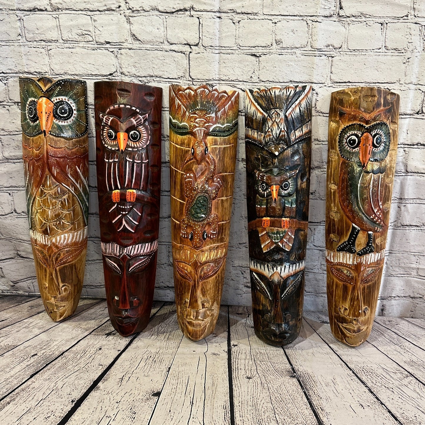 50cm Gecko Owl Hand Carved Fair Trade Wooden Animal Wall Art Wall Hang Mask