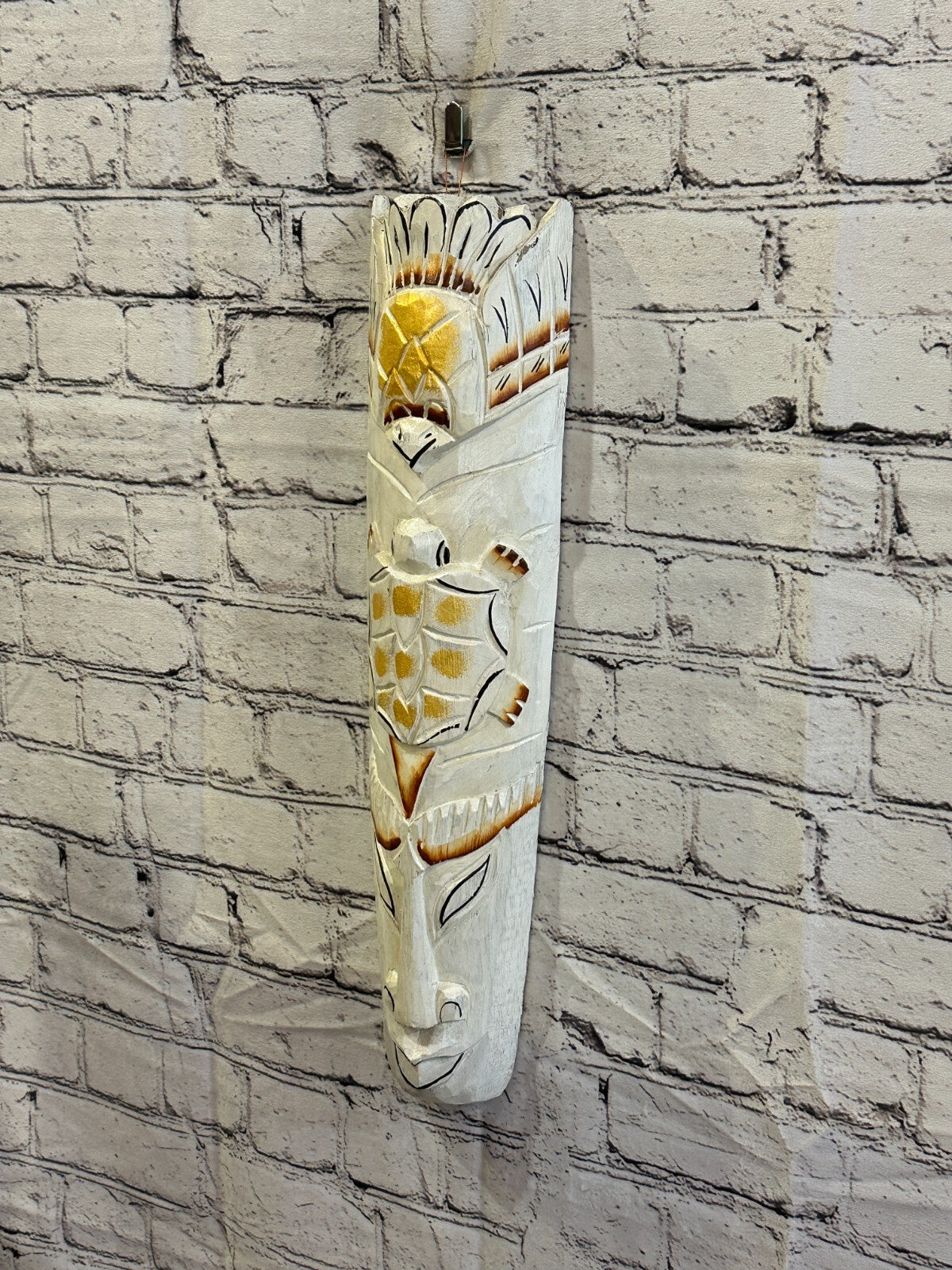 50cm White Turtle Hand Carved Fair Trade Wooden Animal Wall Art Hang Mask
