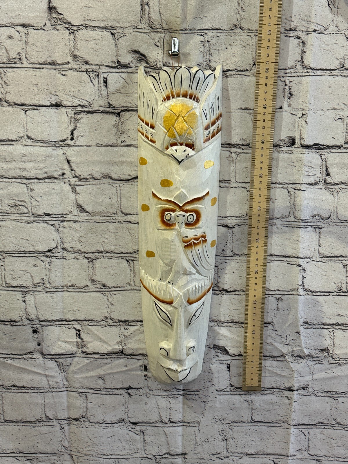 50cm White Owl Hand Carved Fair Trade Wooden Animal Wall Art Wall Hang Mask