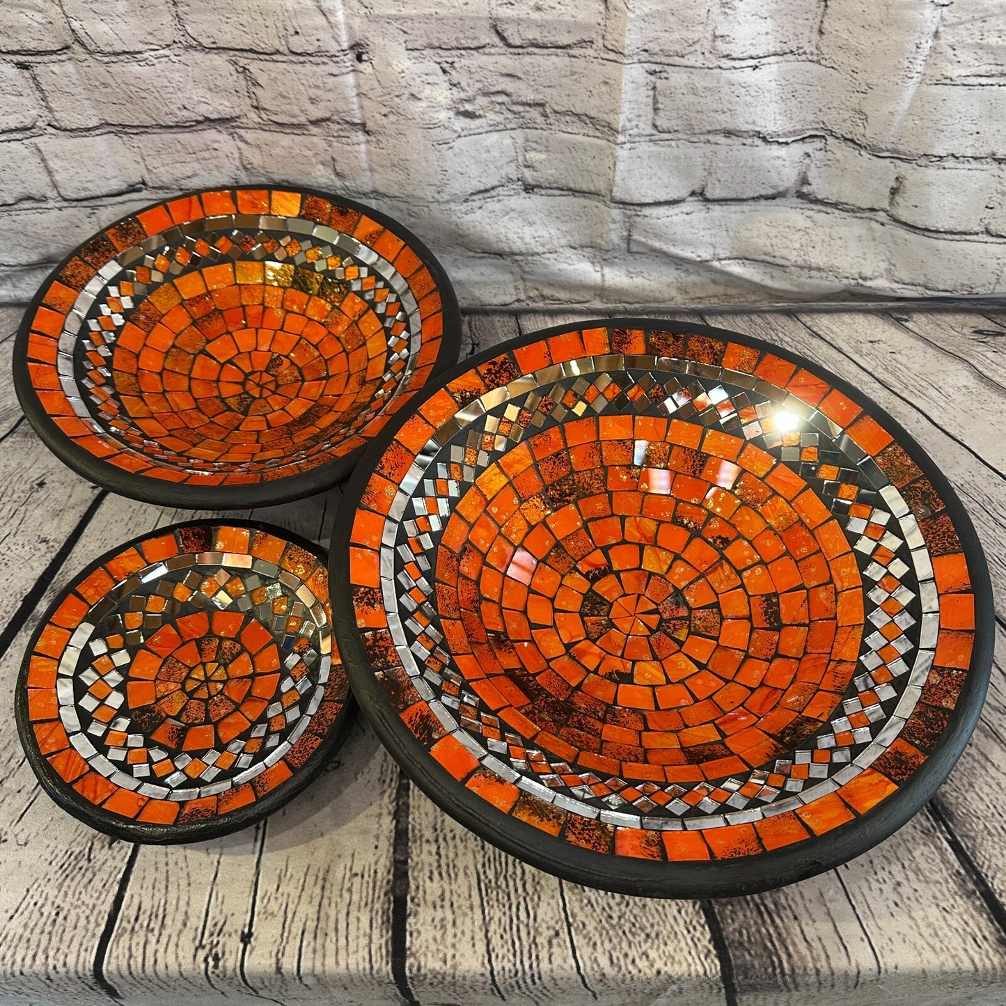 28cm Orange Round Mosaic Handmade Ceramic Glass Tile Bowl Fruit