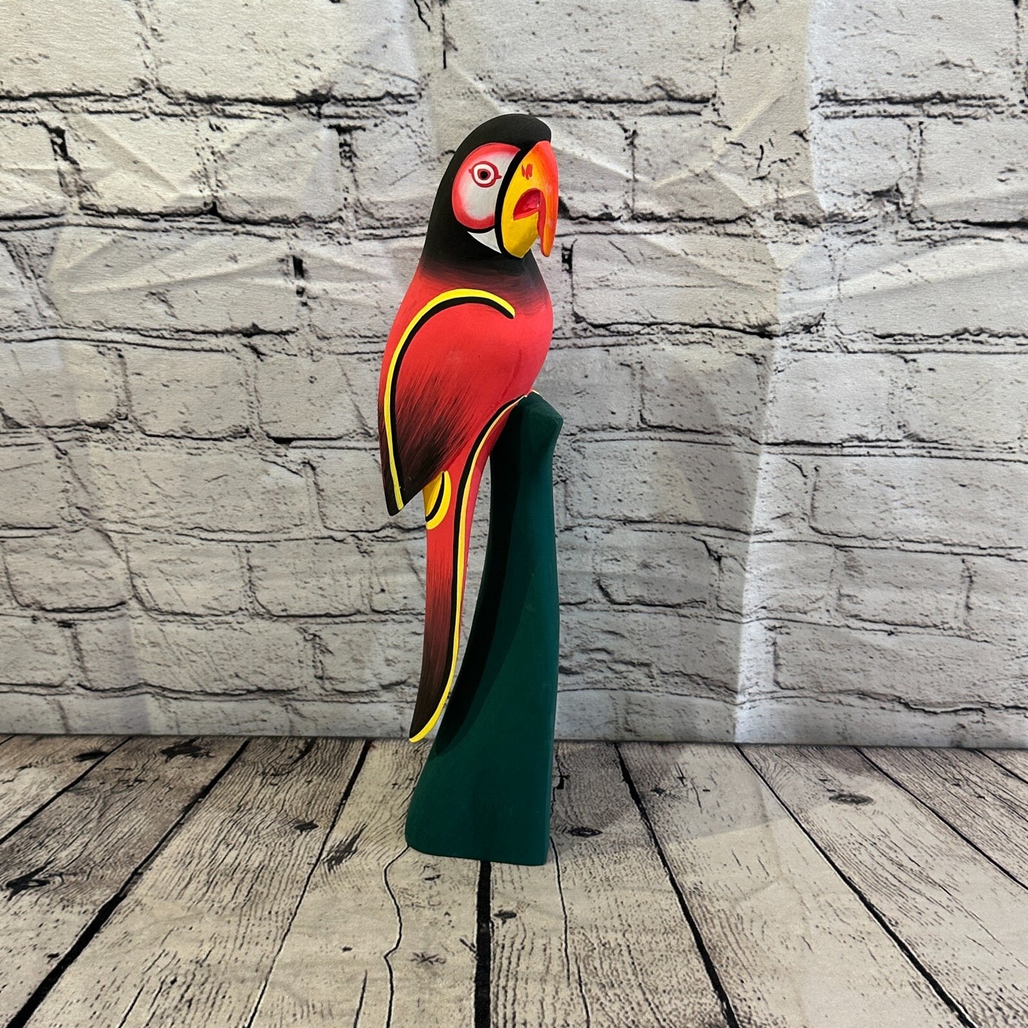40cm Dark Red Parrot Bird Ornament Statue Fair Trade Hand Made Carved Wood