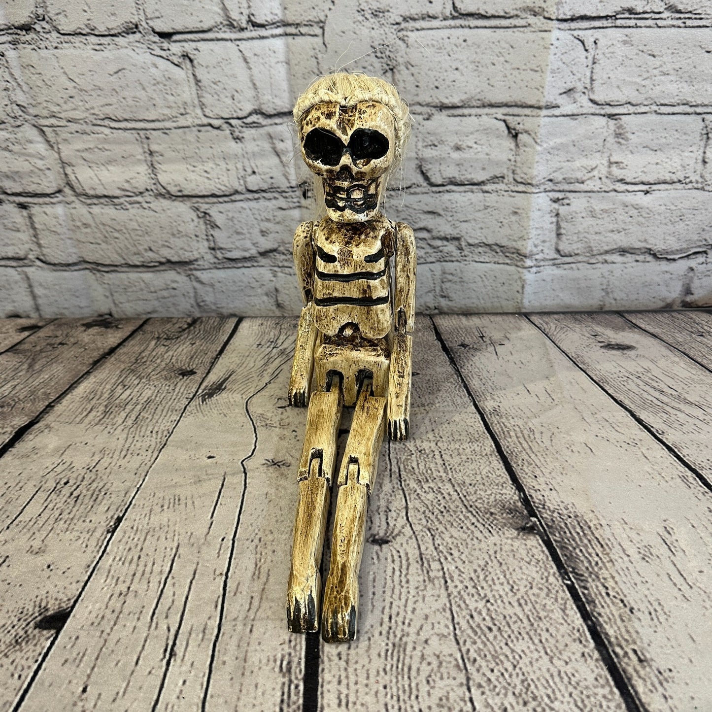 20cm Shabby Skeleton White Hair Animal Wooden Shelf Ornament Handmade Fairtrade