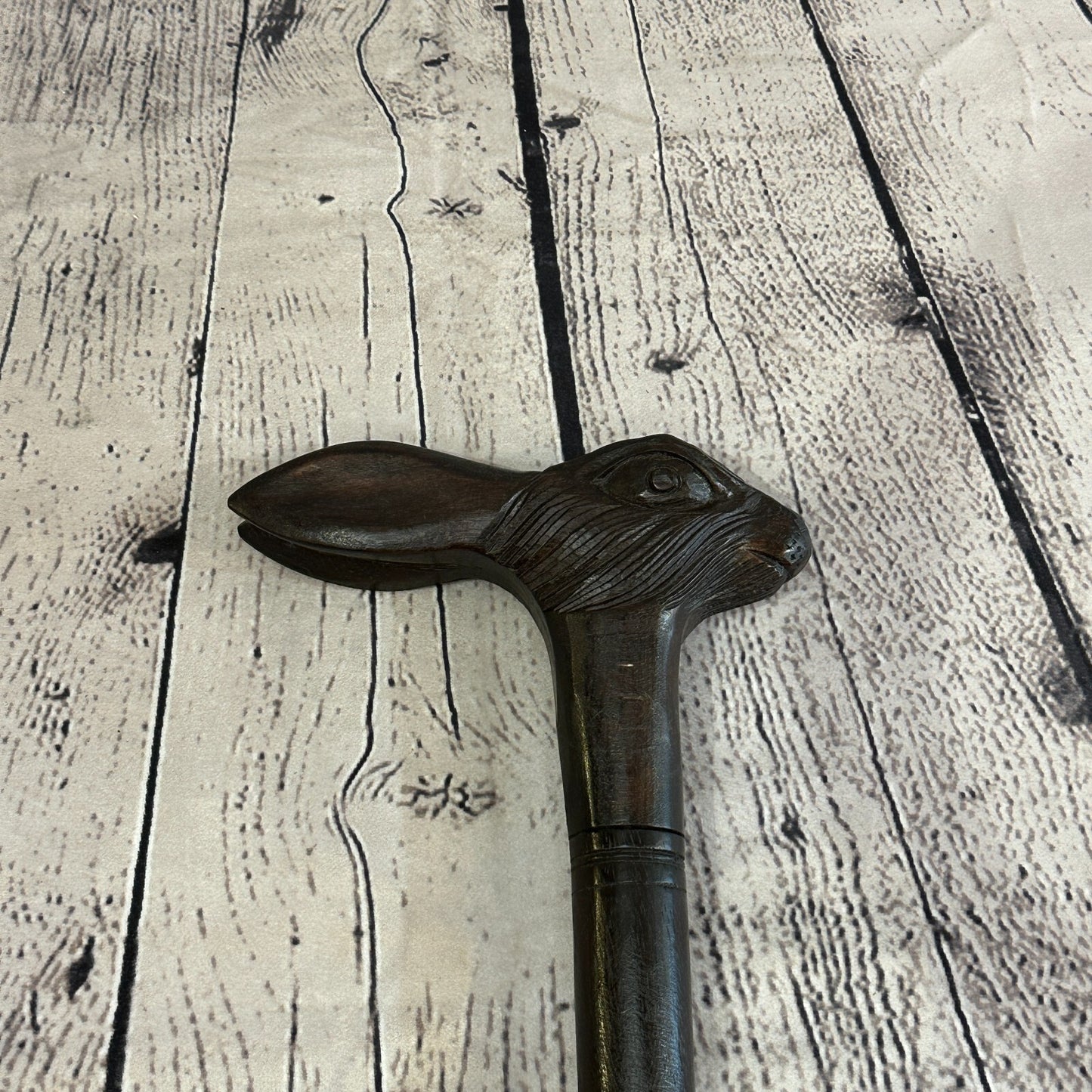 Rabbit Hare 90cm Tribal African Walking Stick Cane Hand Carved Dark Wood