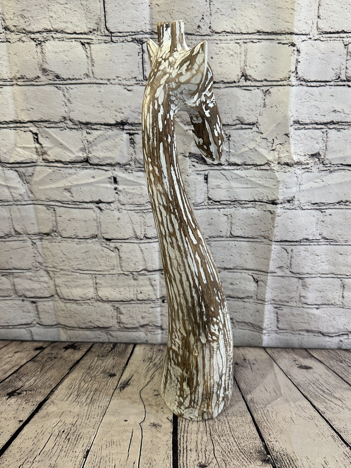 Brown Wooden Giraffe Head With Shabby Pattern 50cm x 10cm Handmade and Fairtrade