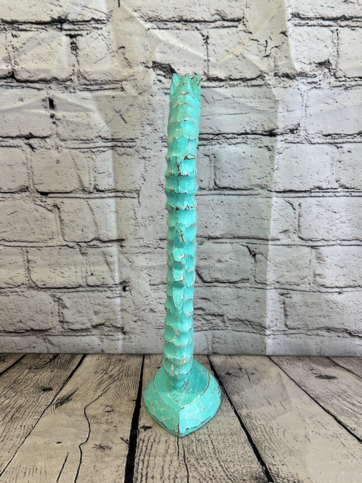 30cm Green Plain Wooden Shabby Seahorse Statue Ornament Fair Trade Handcarved