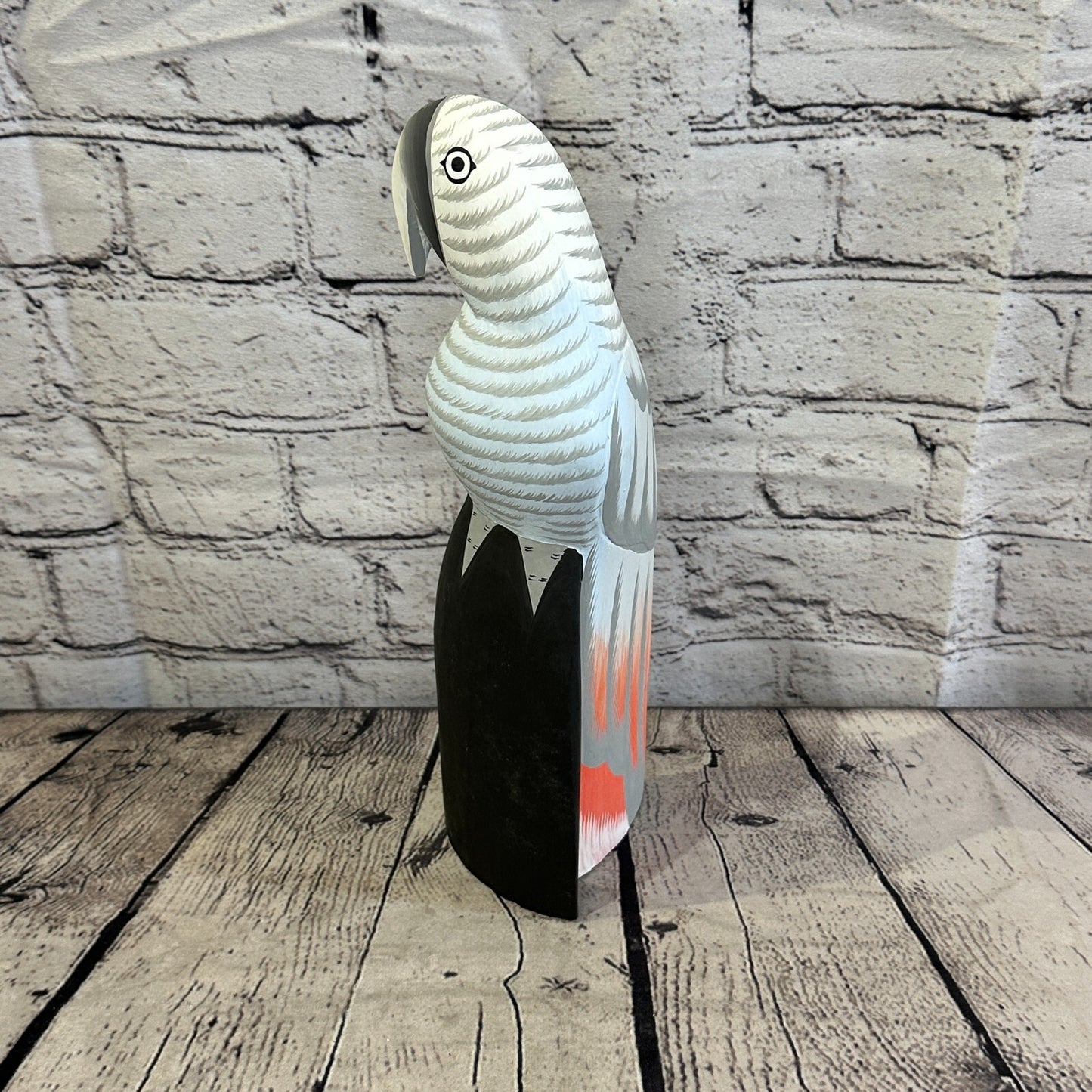 30cm Grey Parrot Bird Ornament Statue Fair Trade Hand Made Carved Wood