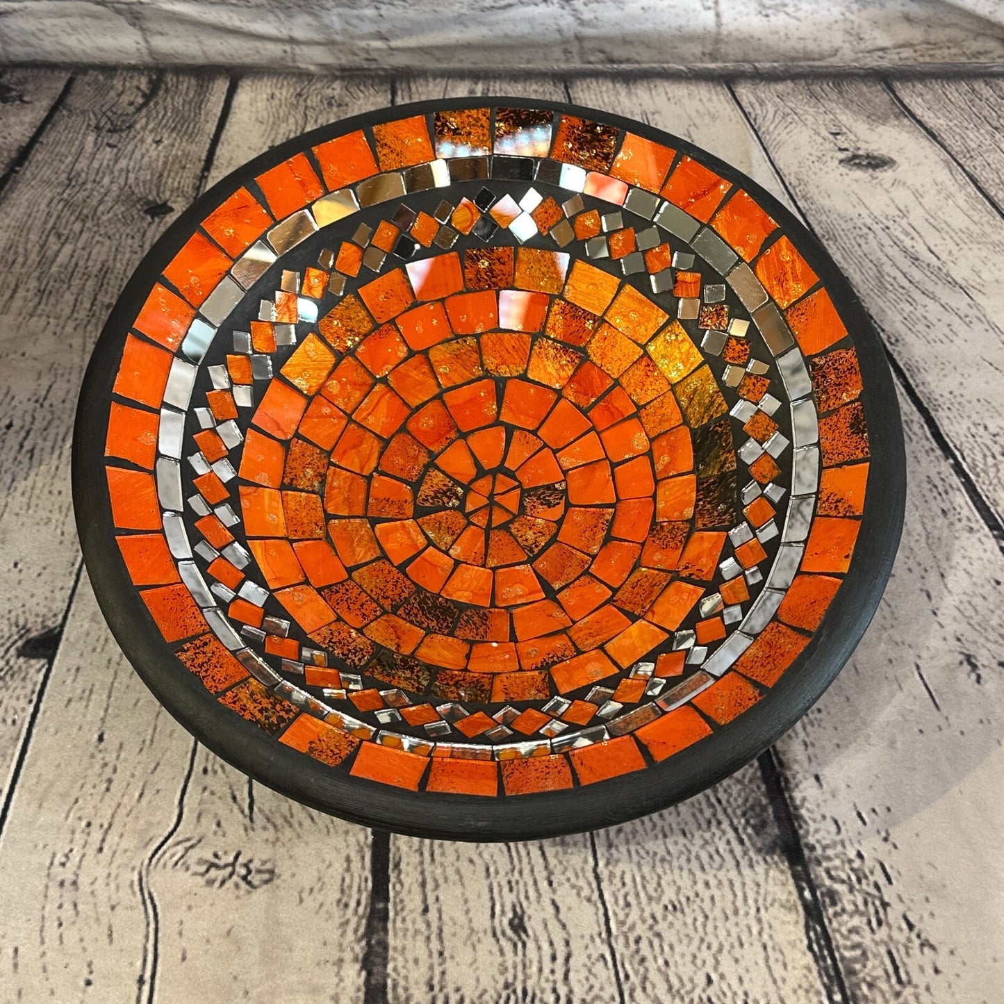 28cm Orange Round Mosaic Handmade Ceramic Glass Tile Bowl Fruit