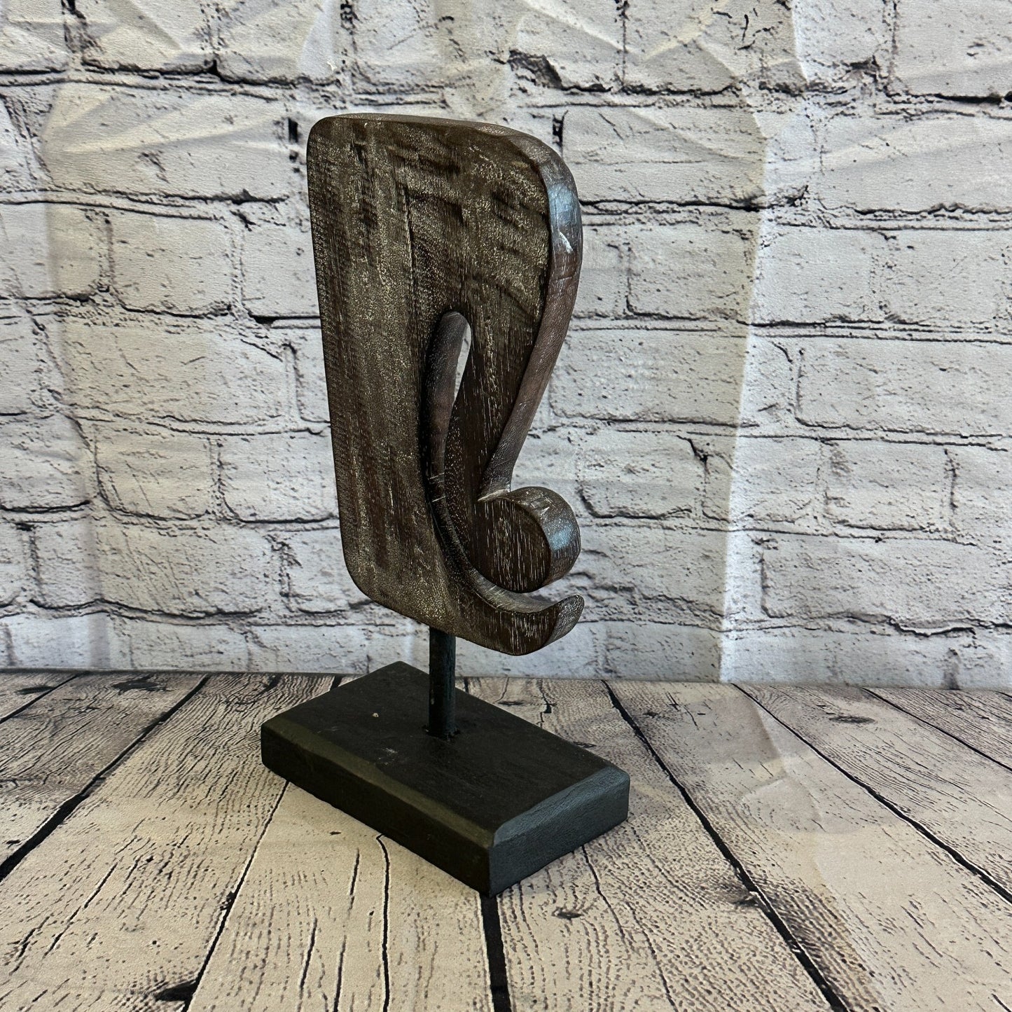 32cm x 16cm Wooden Tribal Primitive Black Elephant Head Stand Sculpture Statue