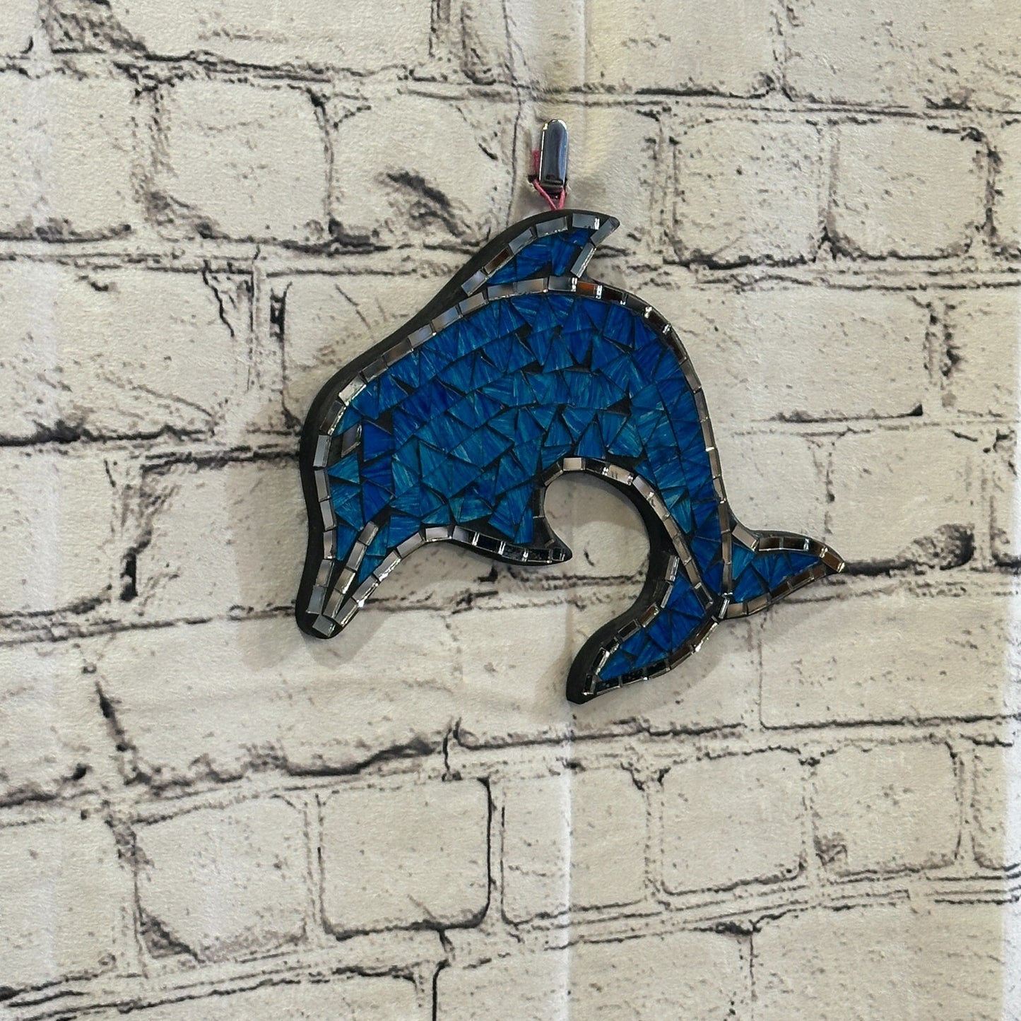 Dark Blue Dolphin Fish Mosaic Tile Wall Mirror 20cm x 20cm Handmade New
