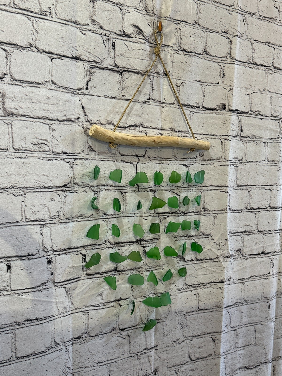 45cm x 25cm Green Wind Recycled Glass Driftwood Handmade Garden Home Mobile