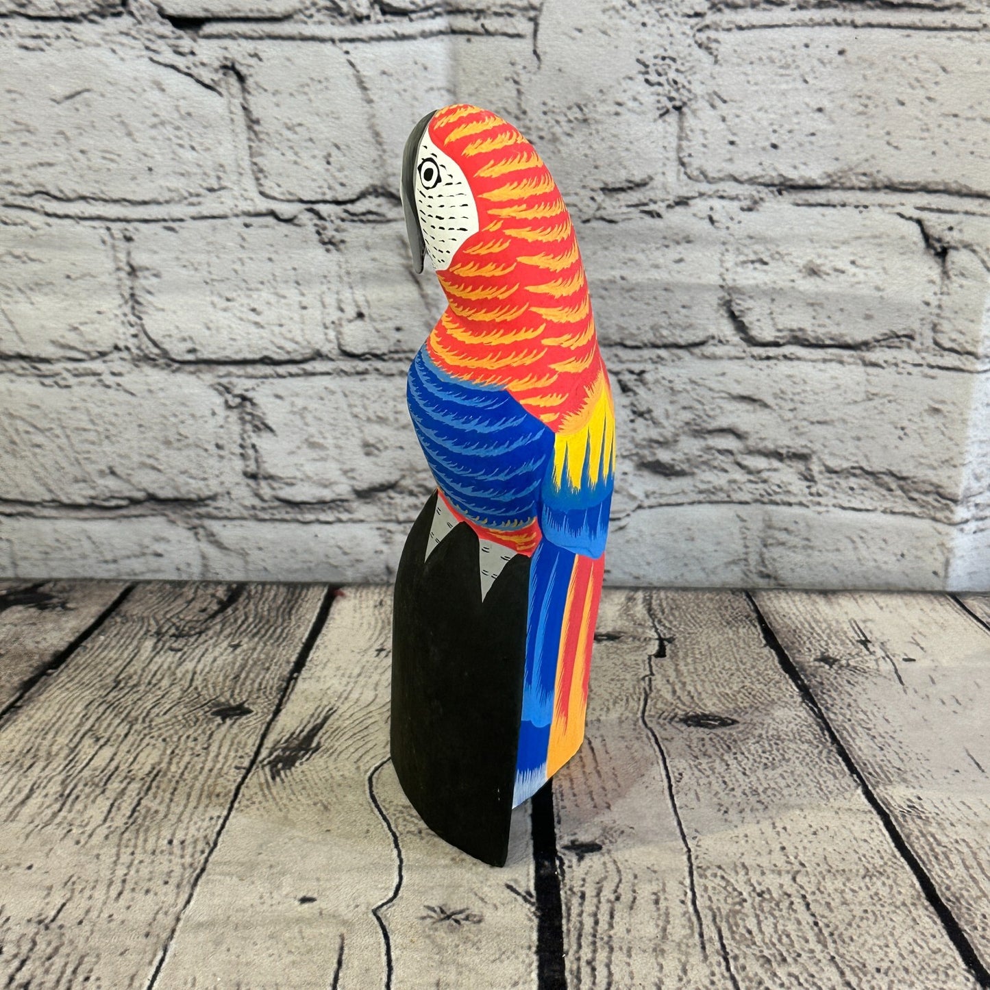 20cm Red Parrot Bird Ornament Statue Fair Trade Hand Made Carved Wood