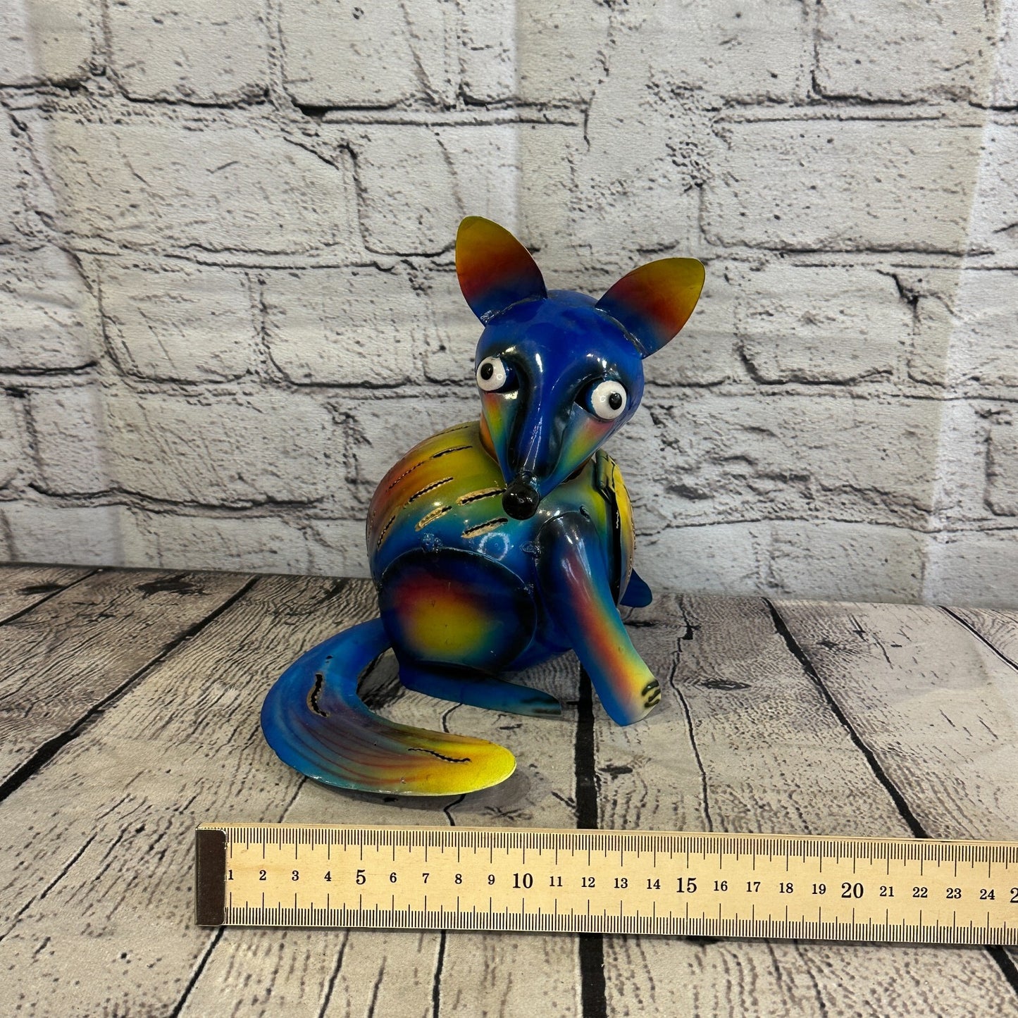 18cm x 14cm Blue Colour Fox Cartoon Ornament Painted Statue Candle Holder