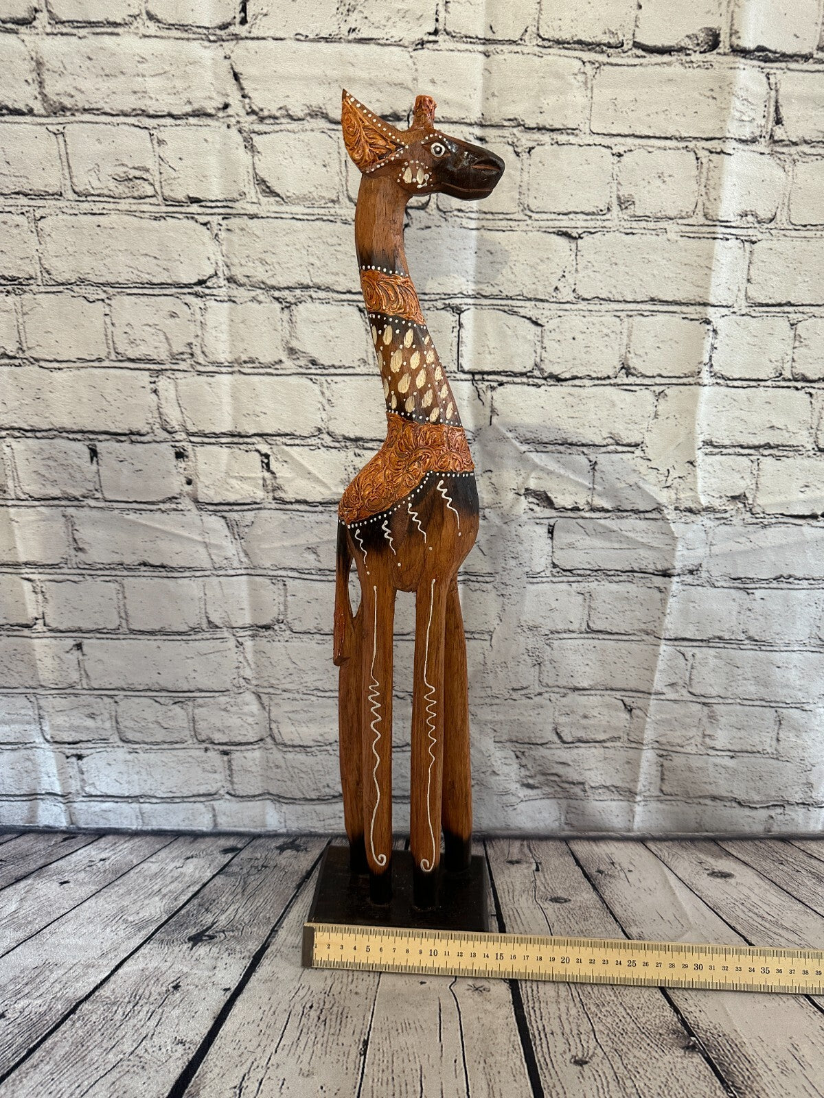 60cm Brown Painted Wood Giraffe Tall Statue Wood Modern Hand Carved Painted