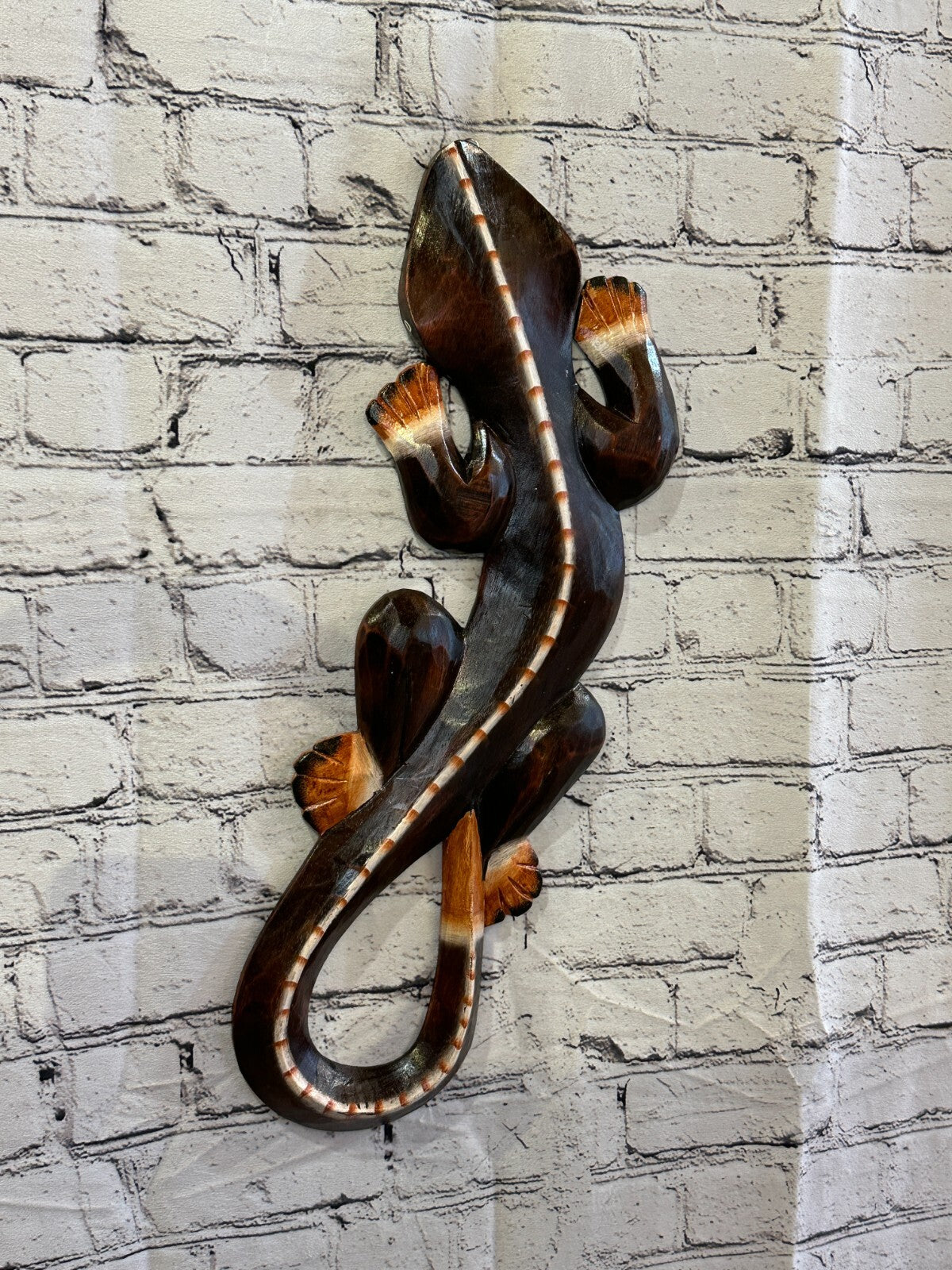 50cm Gecko Lizard Brown Wood Wall Hanging Wooden Ornaments Wood Carving