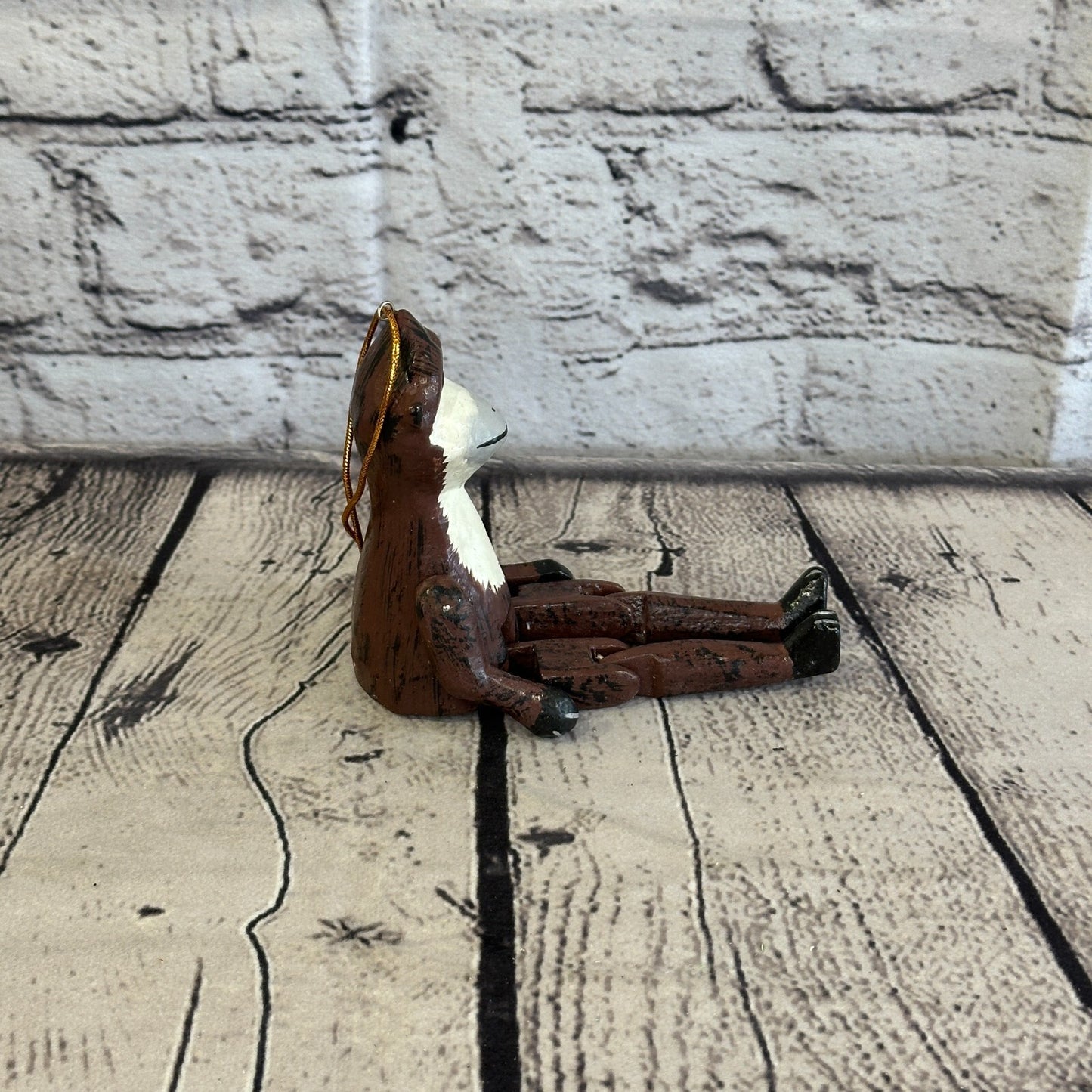 10cm Brown Monkey Sitting Animal, Wooden Shelf Ornament Handmade and Fairtrade