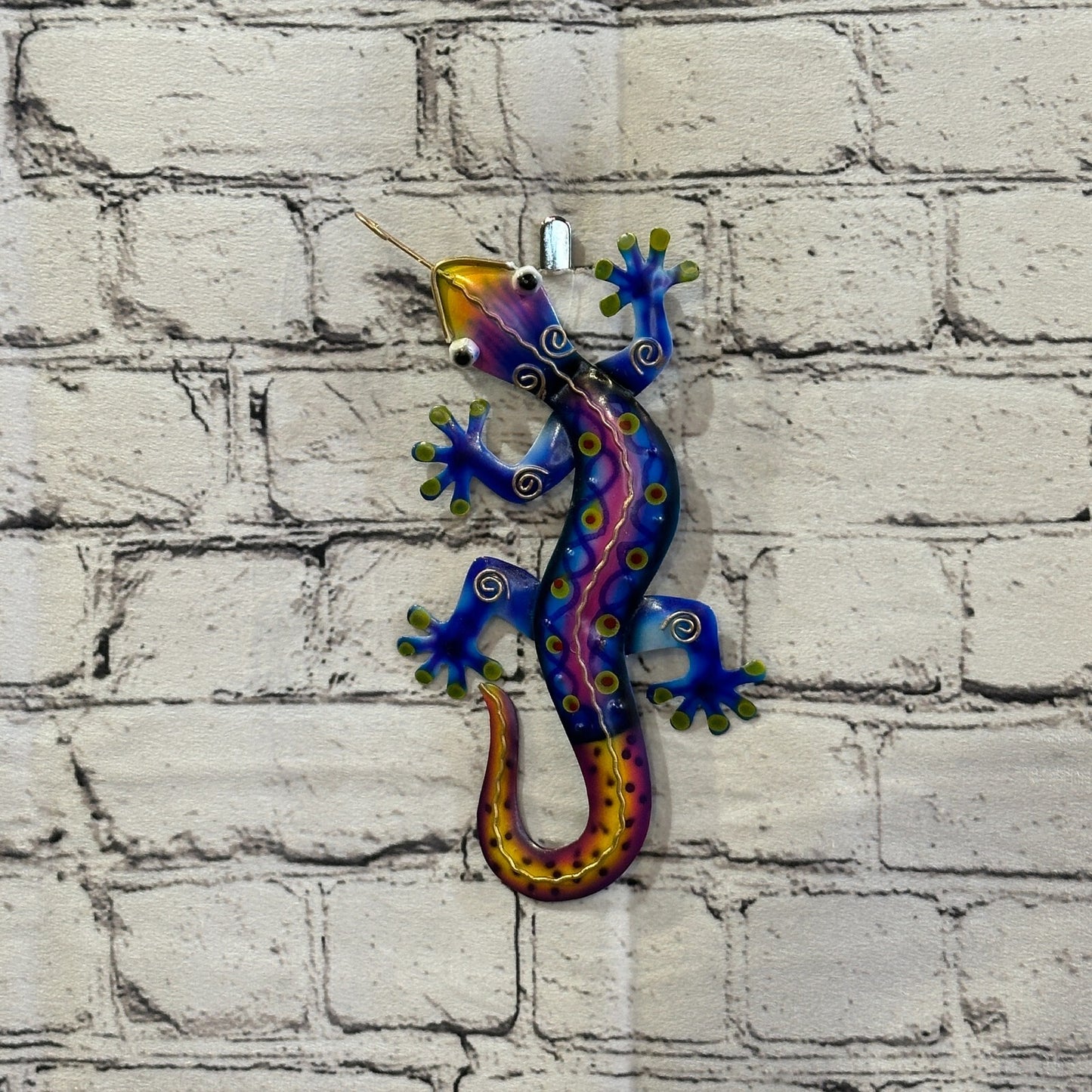 20cm x 10cm Blue Gecko Lizard Metal Tin Wall Hanging Ornament Painted Statue