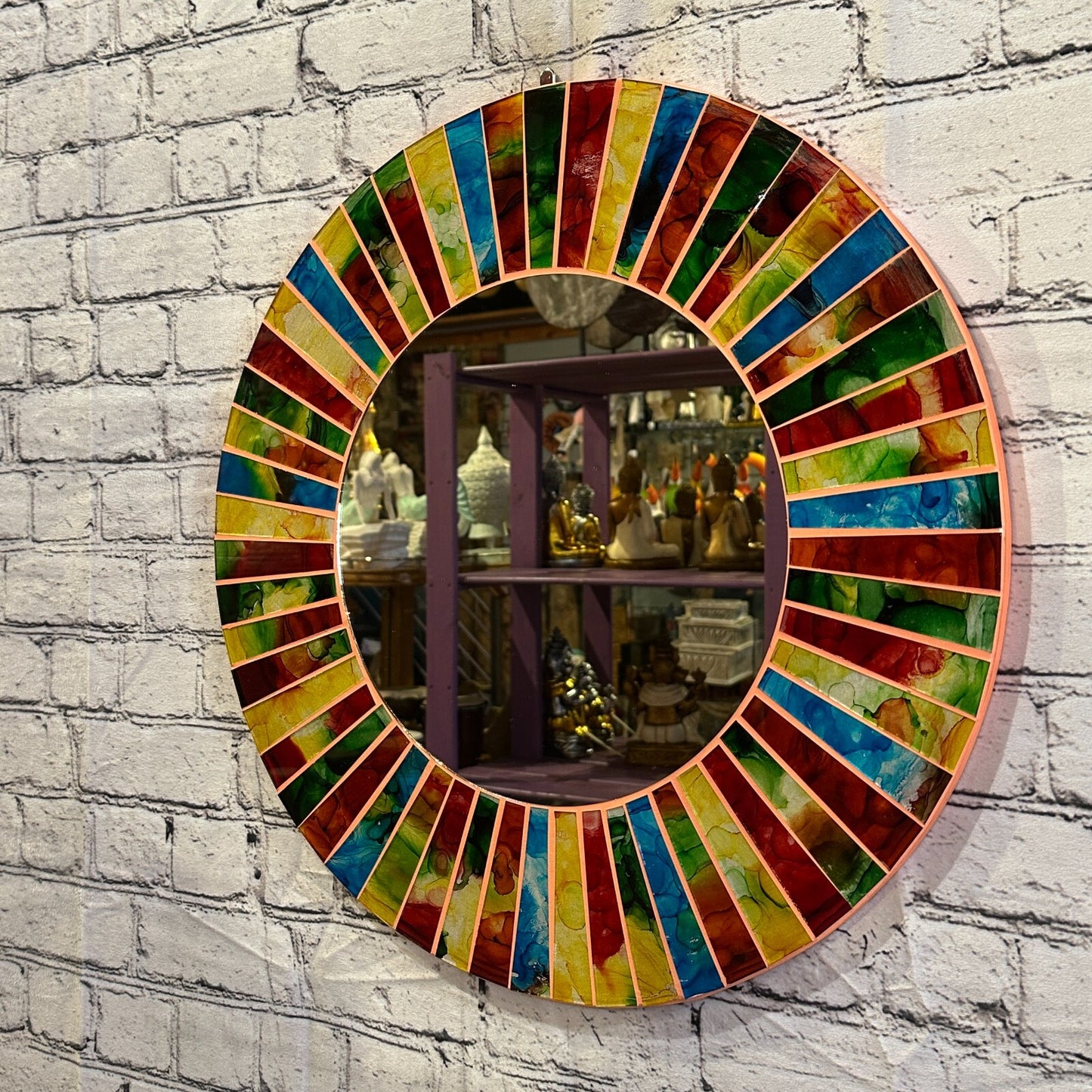 Rainbow Terracotta Line Mosaic Tile Wall Mirror 50cm x 50cm 20 Inches Handmade