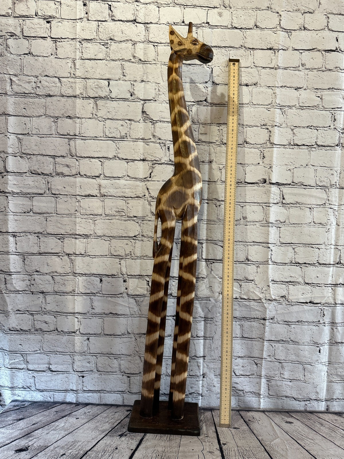 100cm Burnt Pattern Wood Giraffe Tall Statue Wood Modern Hand Carved Painted
