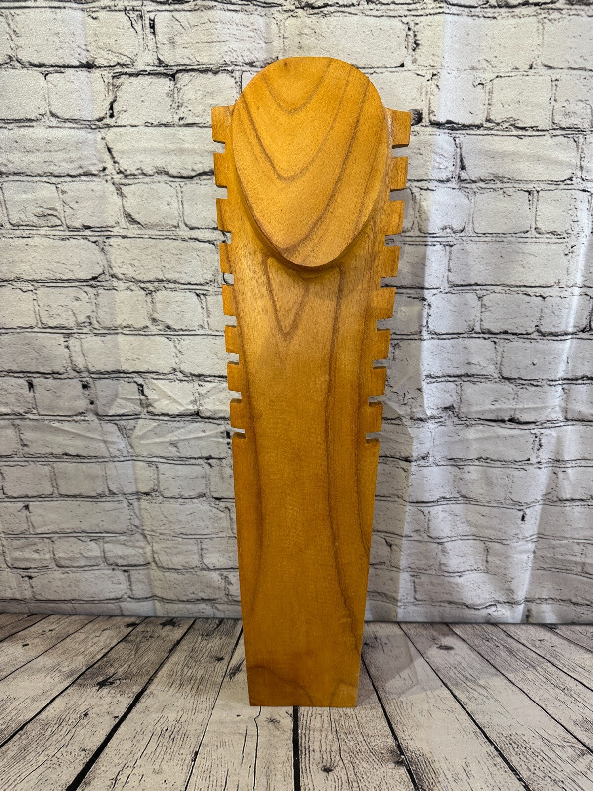 70cm Hand Carved Wooden Necklace On Base Chain Jewellery Display Stand Bust