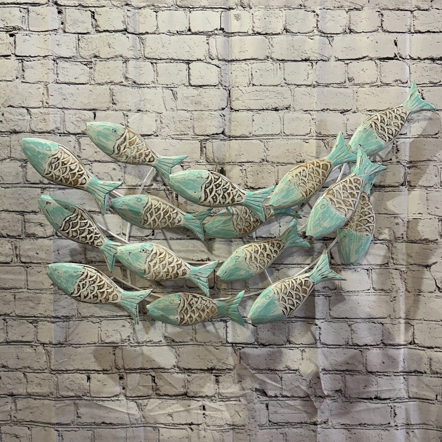 80cm Green Brown Shoal Of Fish On Wood Fish Decoration Fish Shoal Sprats Fish